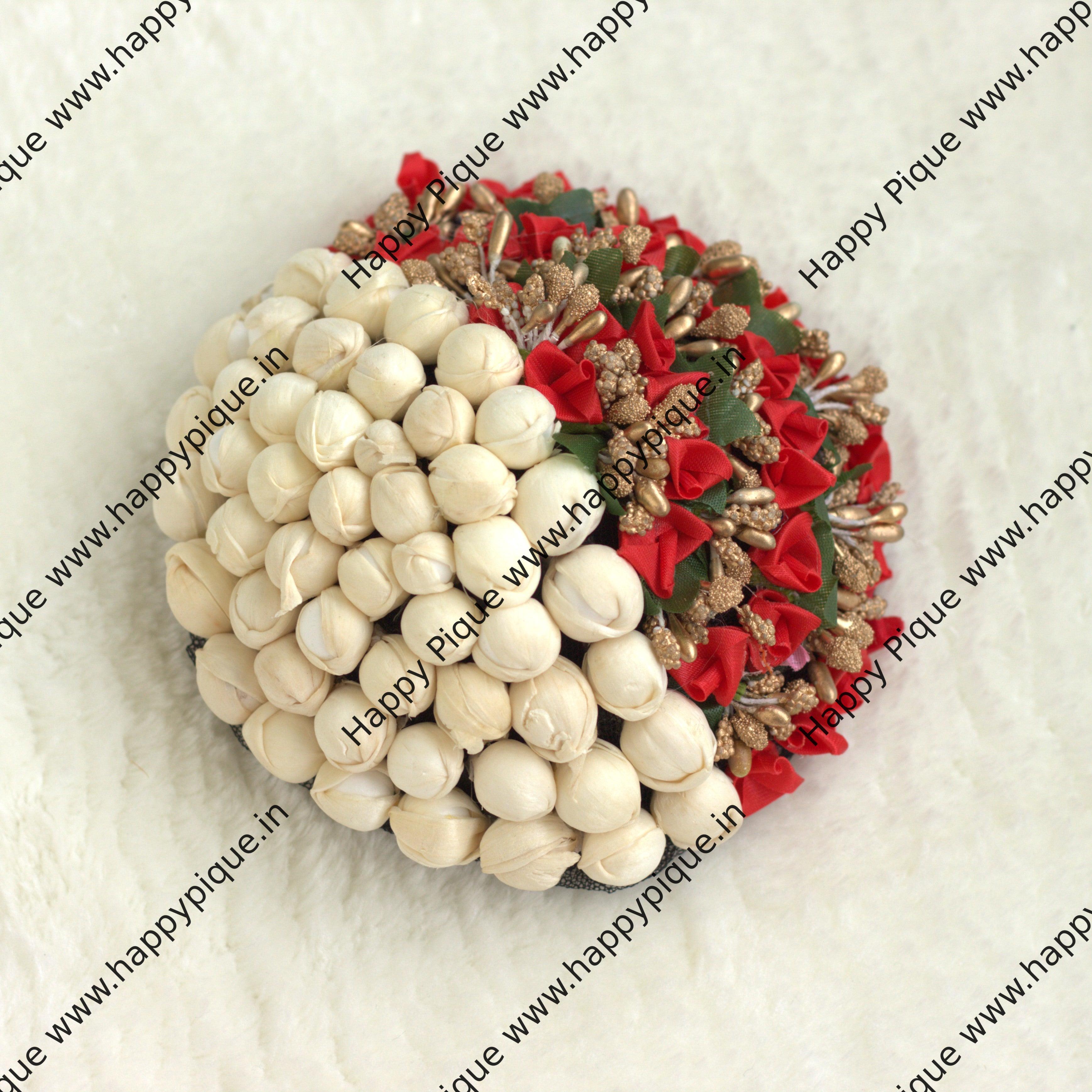 Real Look Alike Half Mogra & Half Rose with Baby's Breath Artificial Flower Bridal Juda Bun