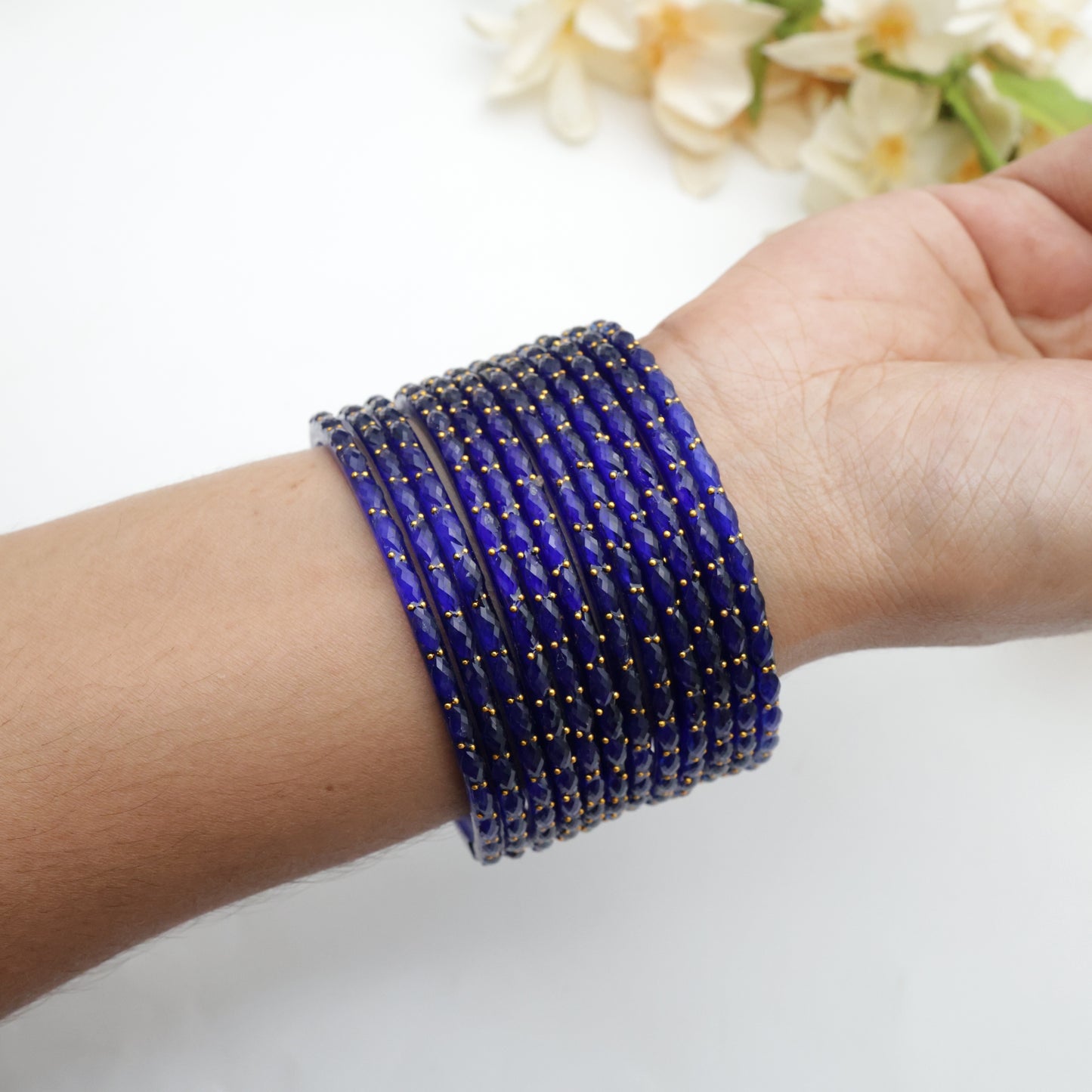 Raindrop Crystal Cut Glass Bangles - Ink Blue