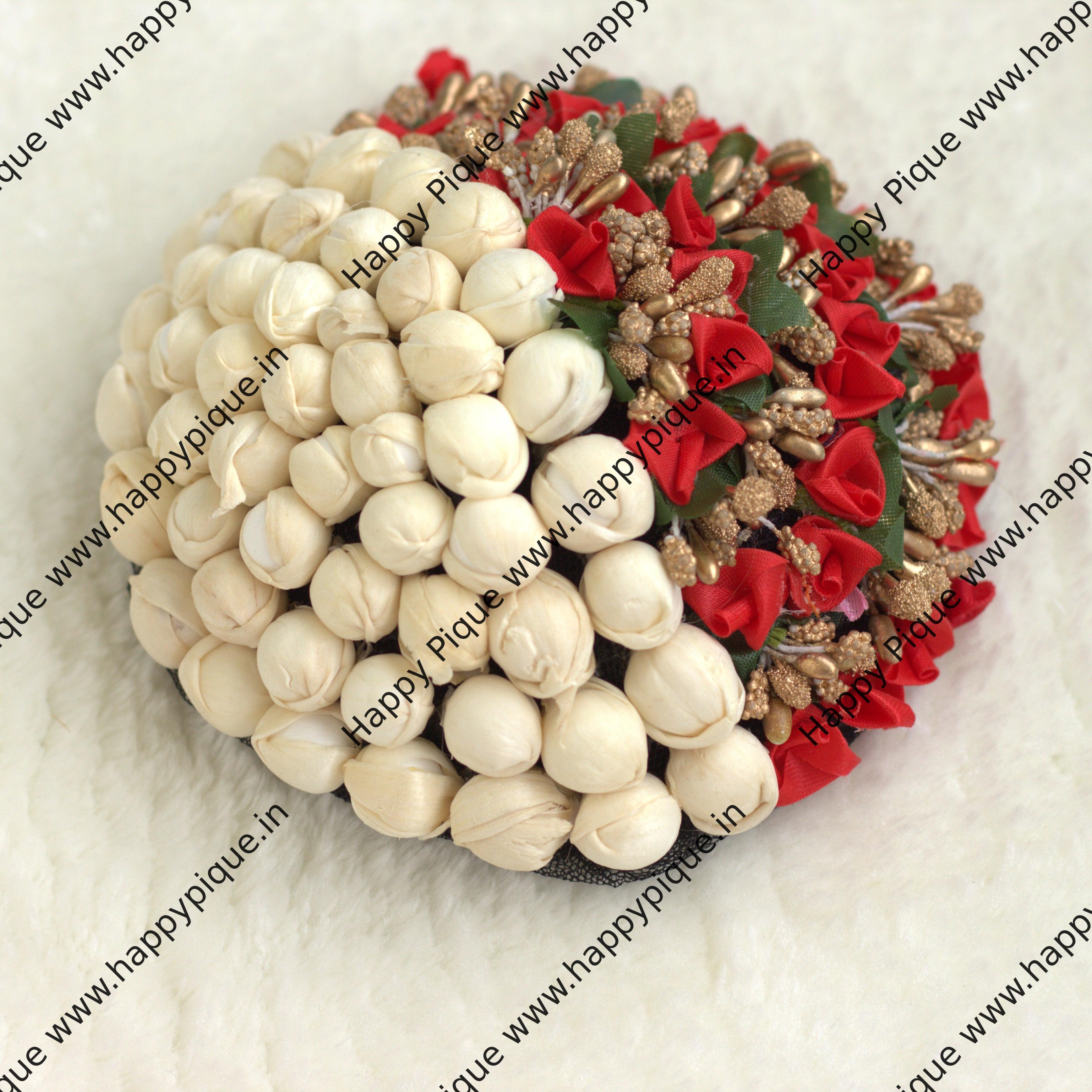 Real Look Alike Half Mogra & Half Rose with Baby's Breath Artificial Flower Bridal Juda Bun