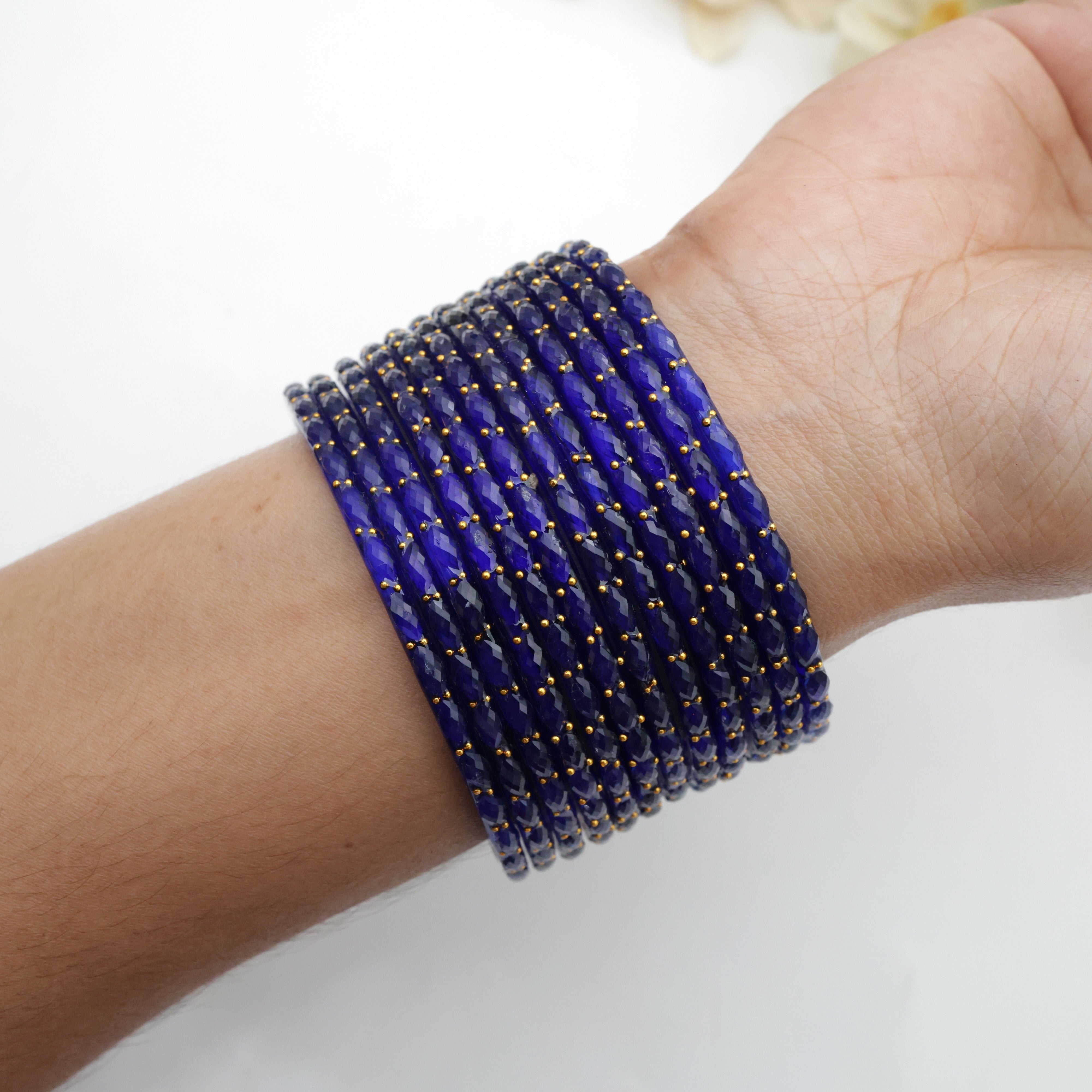 Raindrop Crystal Cut Glass Bangles - Ink Blue