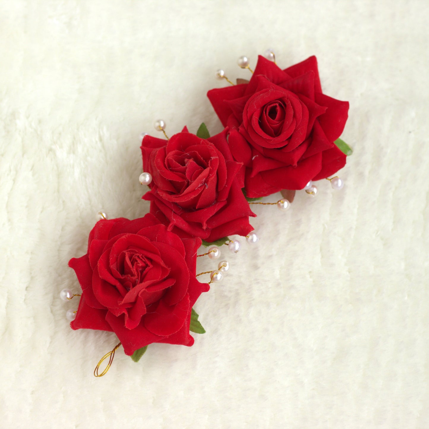 Flexible Triple Rose with Pearls Artificial Hair Bun Flower Accessory