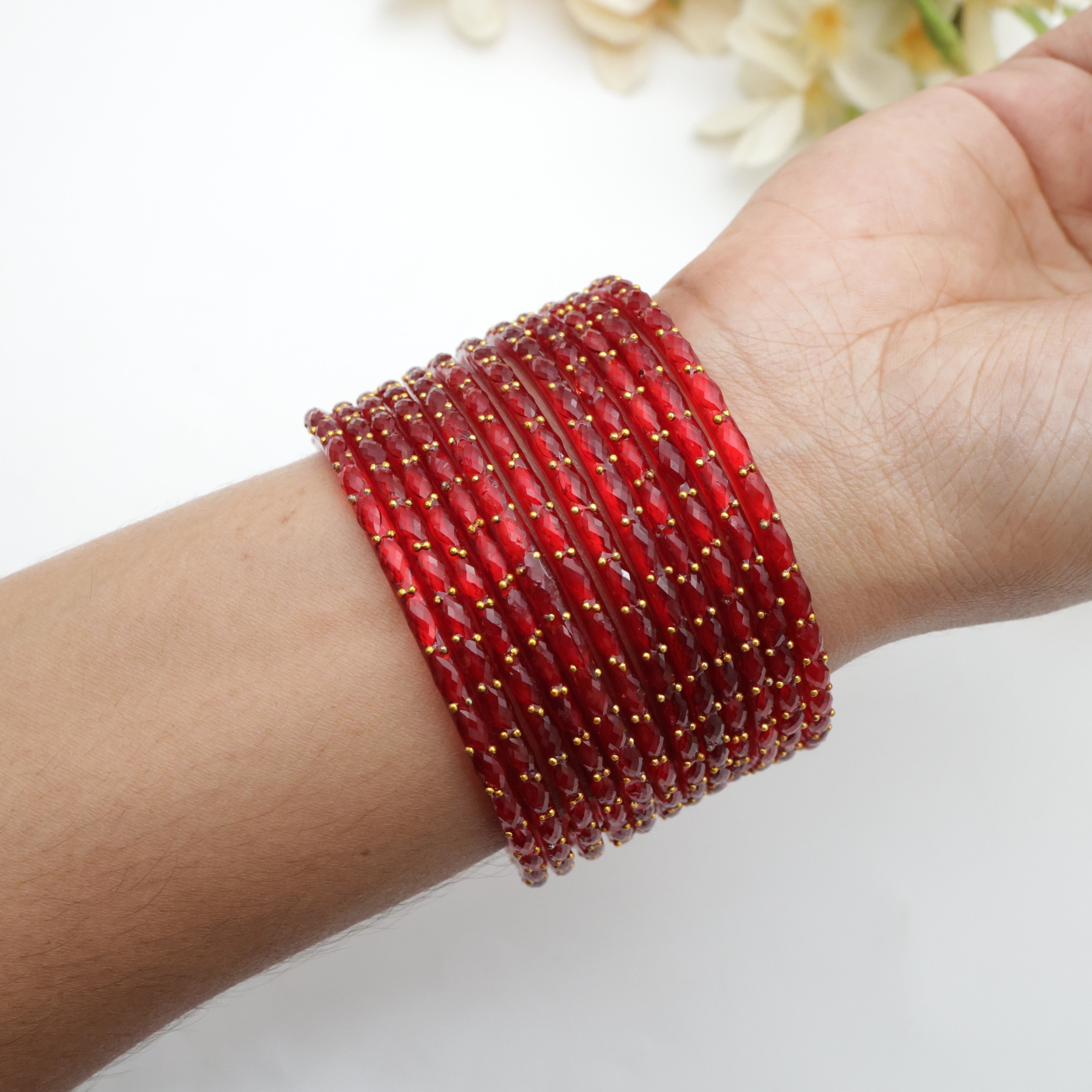 Banges Red Raindrop Crystal Cut Glass Bangles - Laal – Happy Pique