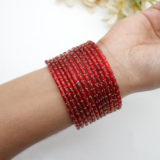 Raindrop Crystal Cut Glass Bangles - Laal