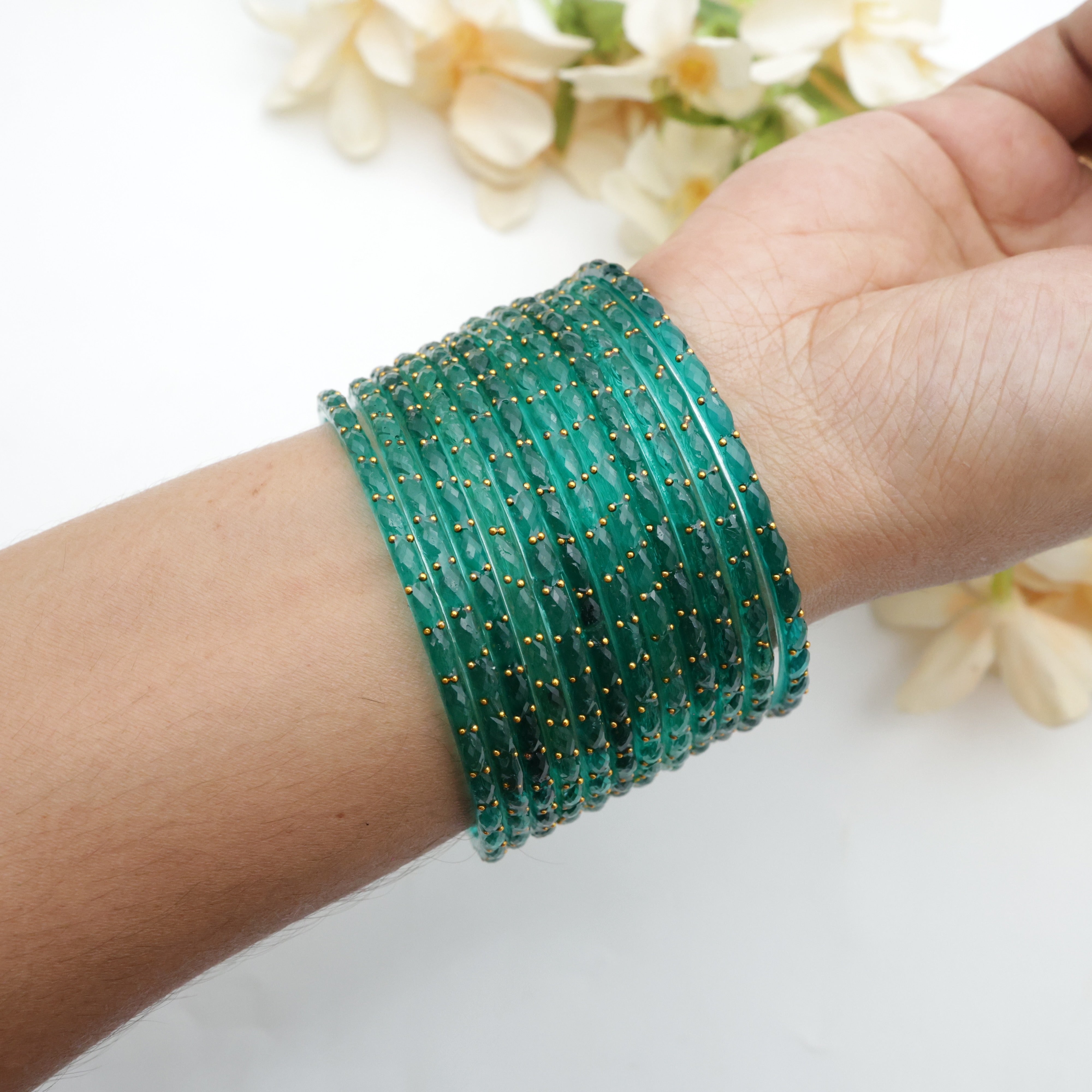 Raindrop Crystal Cut Glass Bangles - Radium