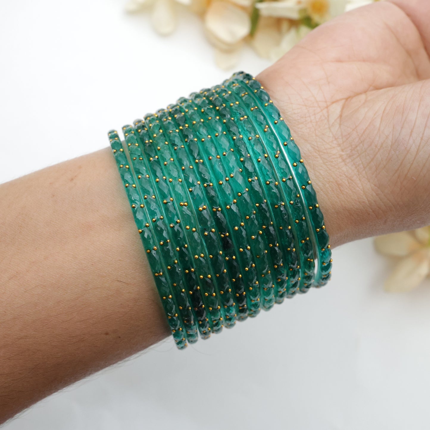 Raindrop Crystal Cut Glass Bangles - Radium