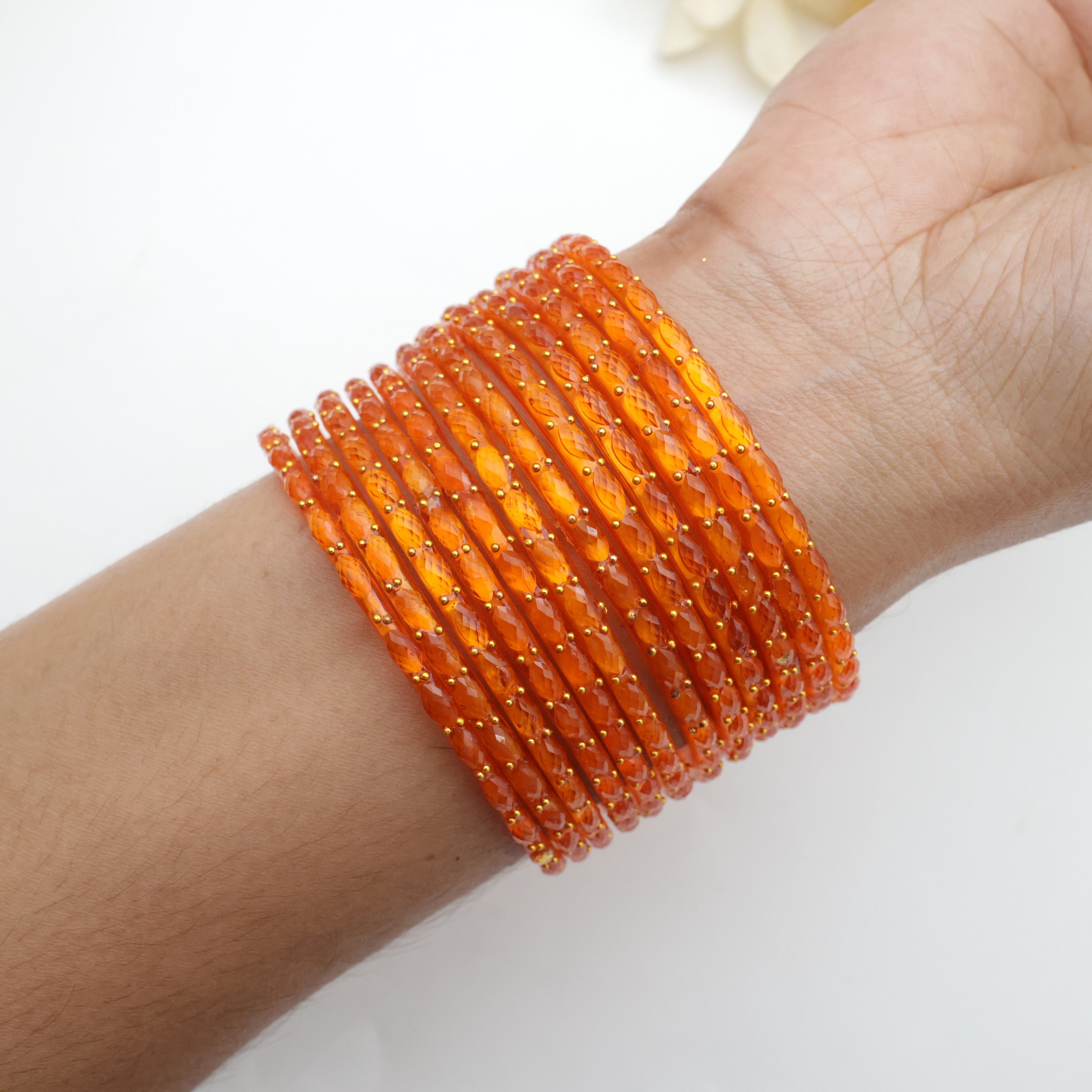 Raindrop Crystal Cut Glass Bangles - Haldi