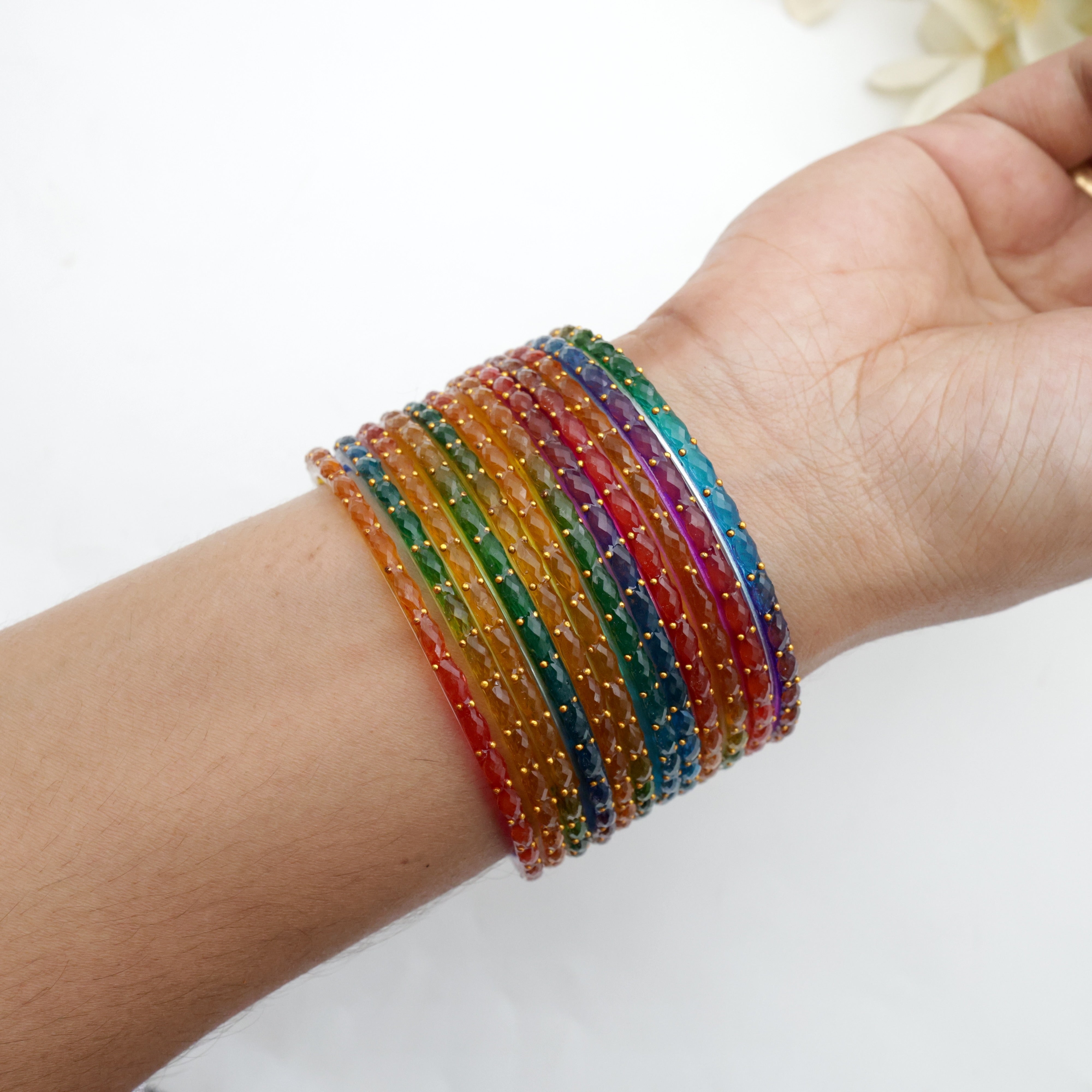 Raindrop Crystal Cut Glass Bangles - Rainbow