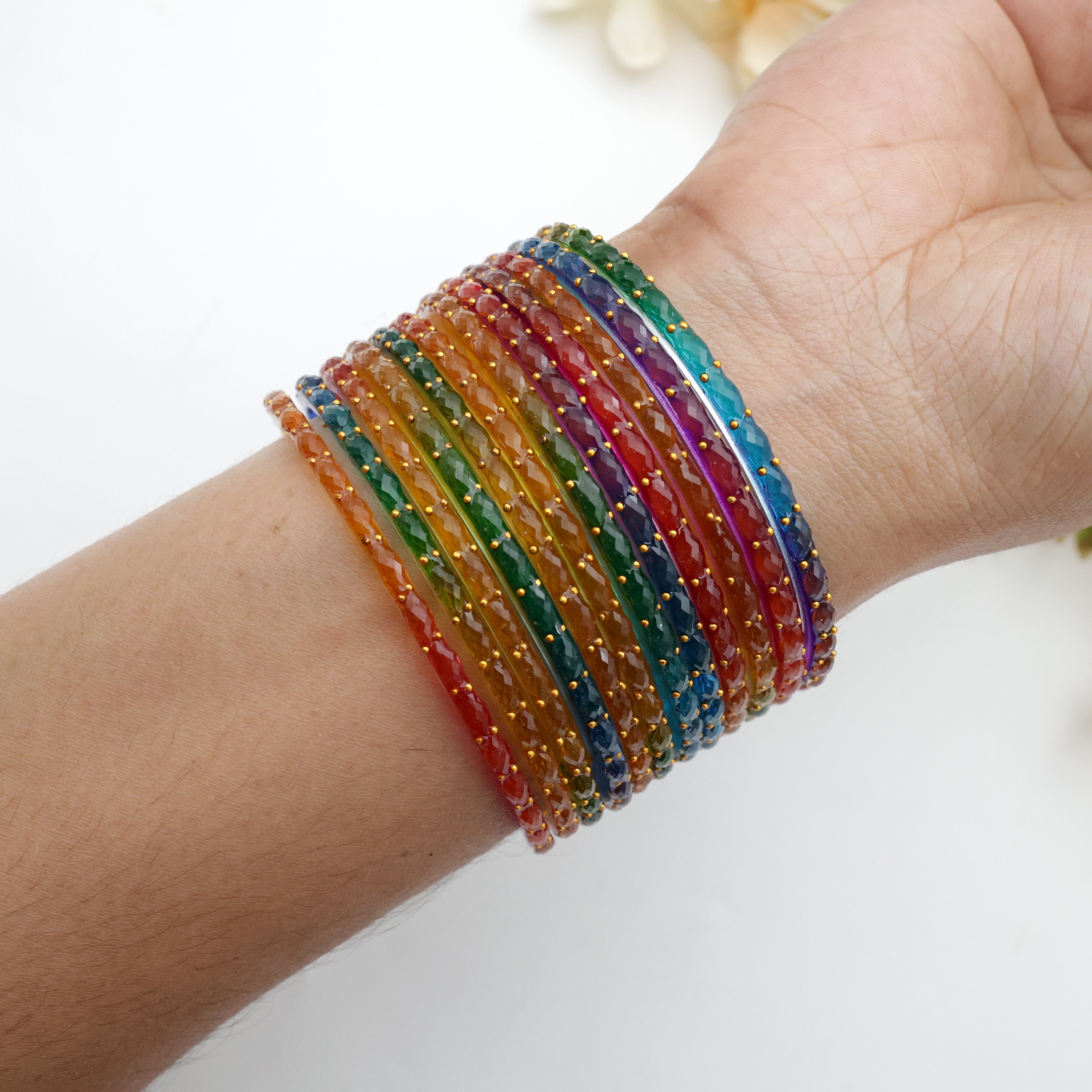 Raindrop Crystal Cut Glass Bangles - Rainbow