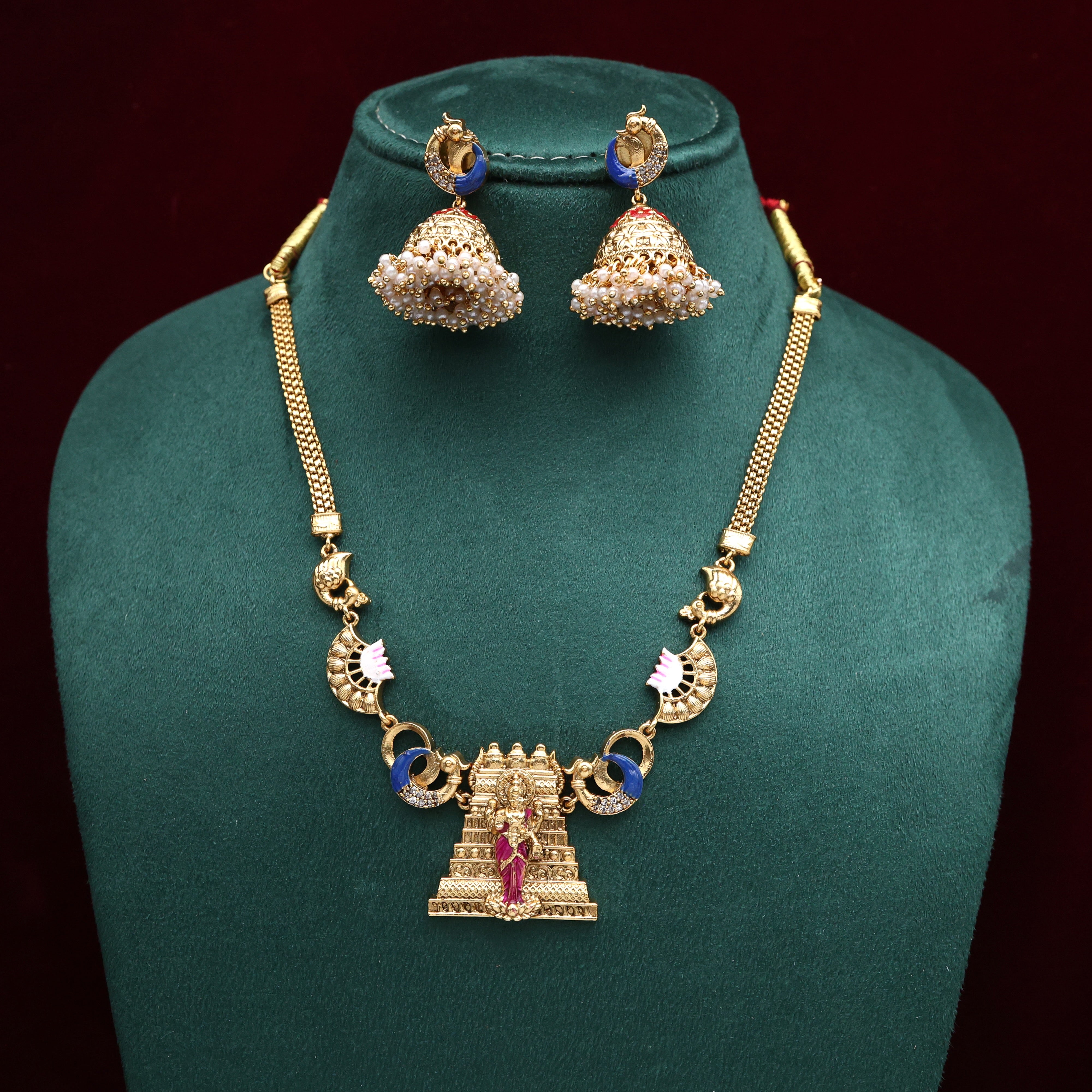 Unique Lakshmi Temple Gopuram Necklace Set