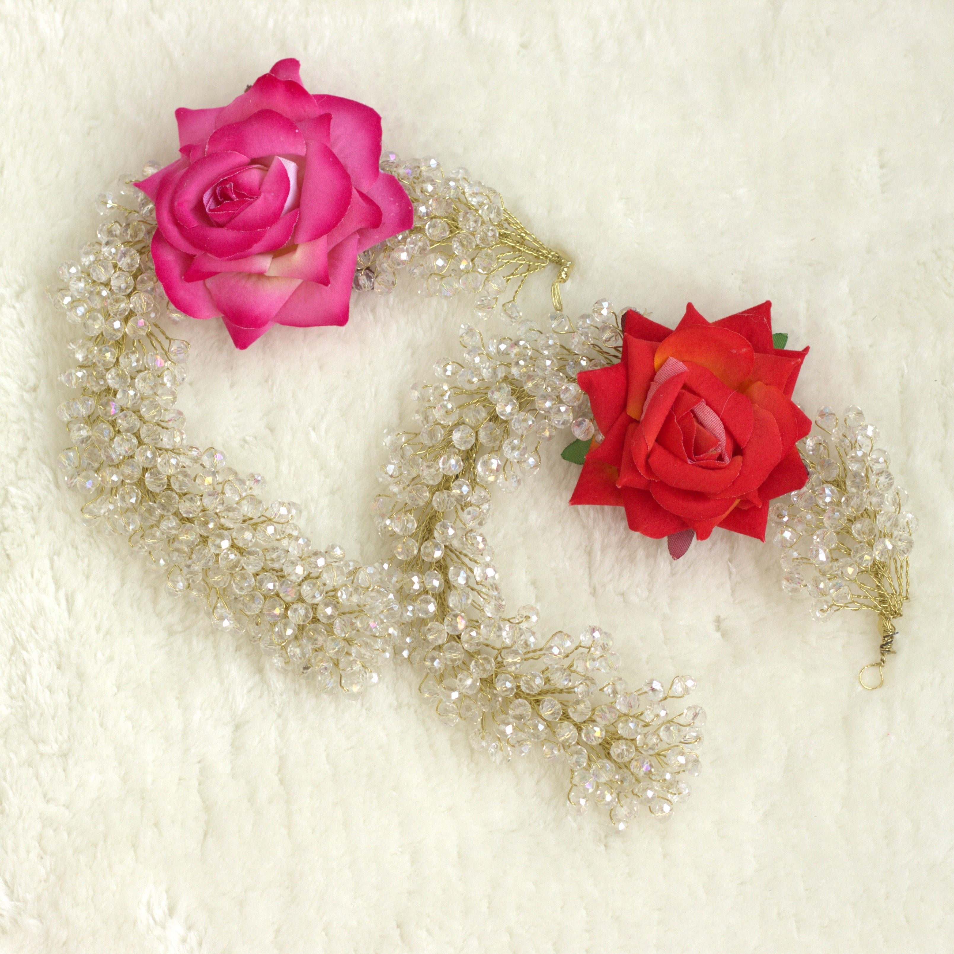 Flexible Crystal with Real Look Rose Artificial Hair Bun Flower Accessory