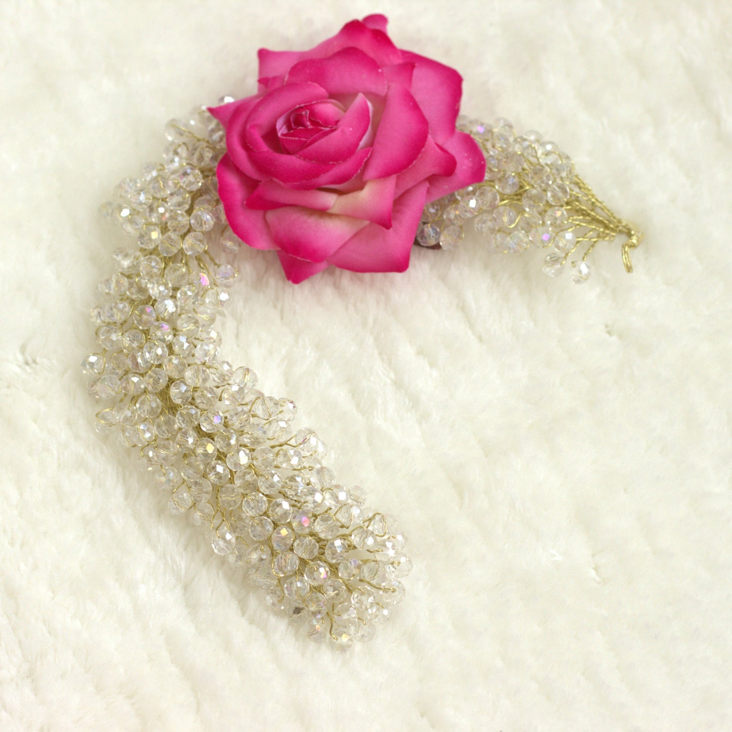 Flexible Crystal with Real Look Rose Artificial Hair Bun Flower Accessory