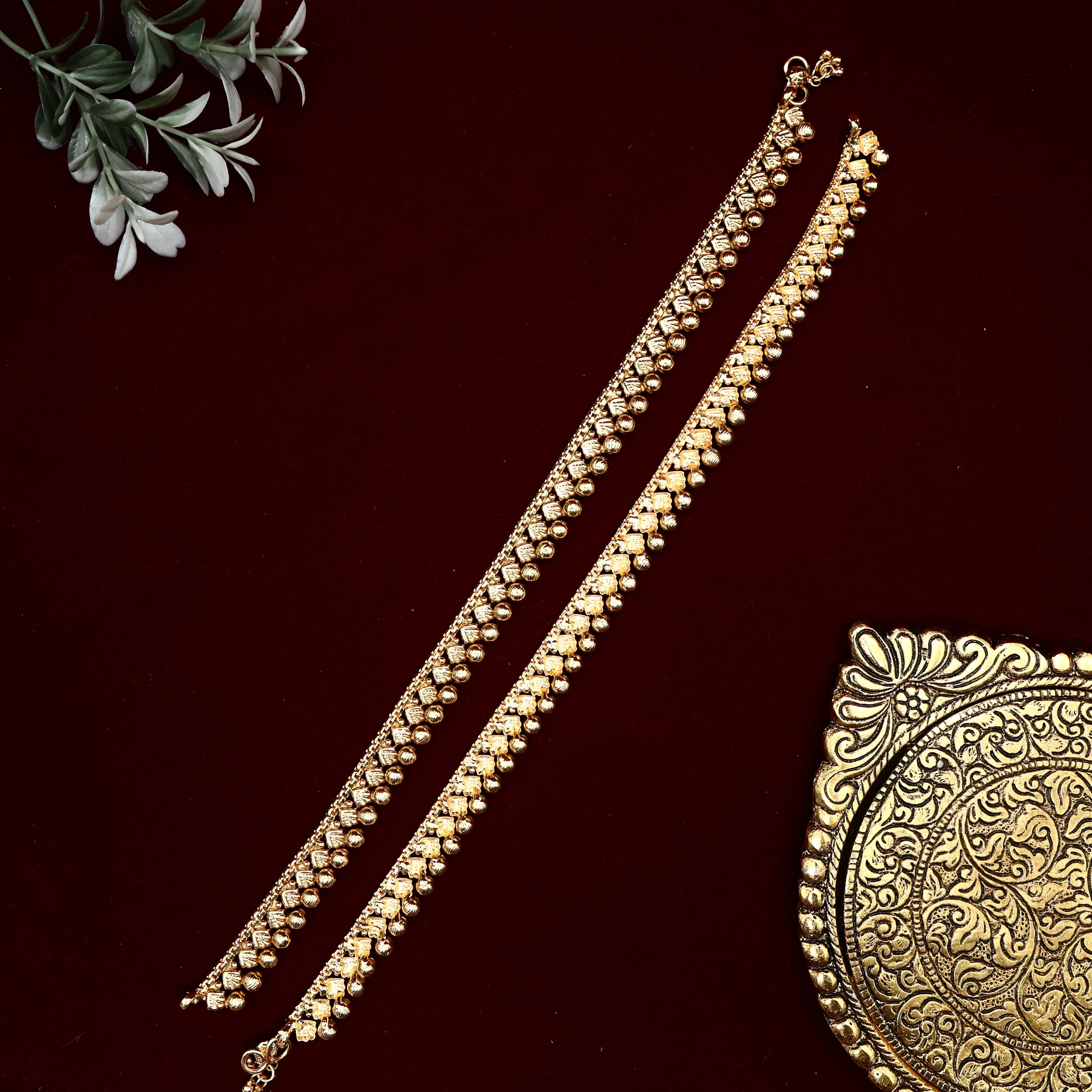 Real Gold Look Thick Gold Balls Anklets For Women - 10.5 Inches