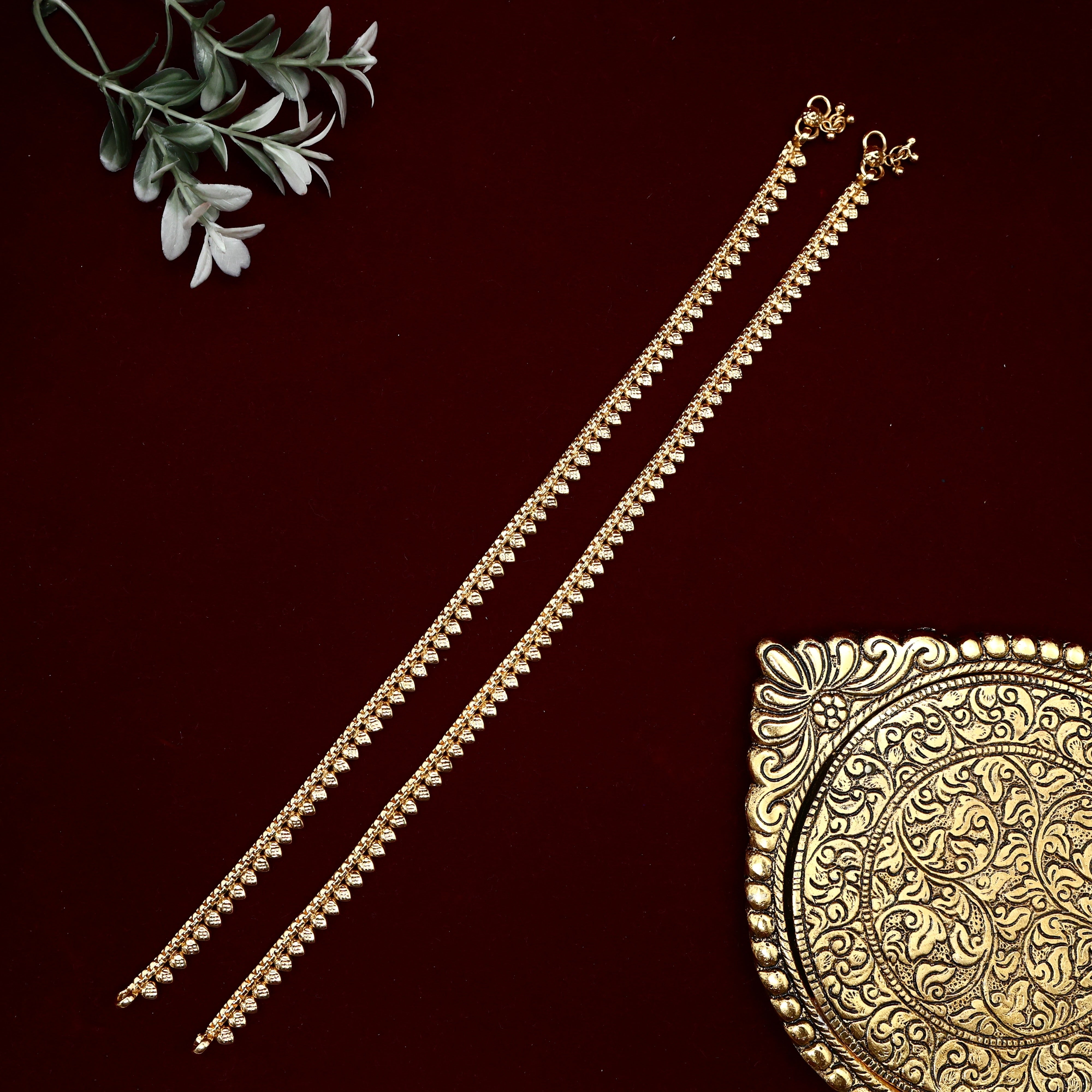 Real Gold Look Leaf Drops Anklets For Women - 10.5 Inches