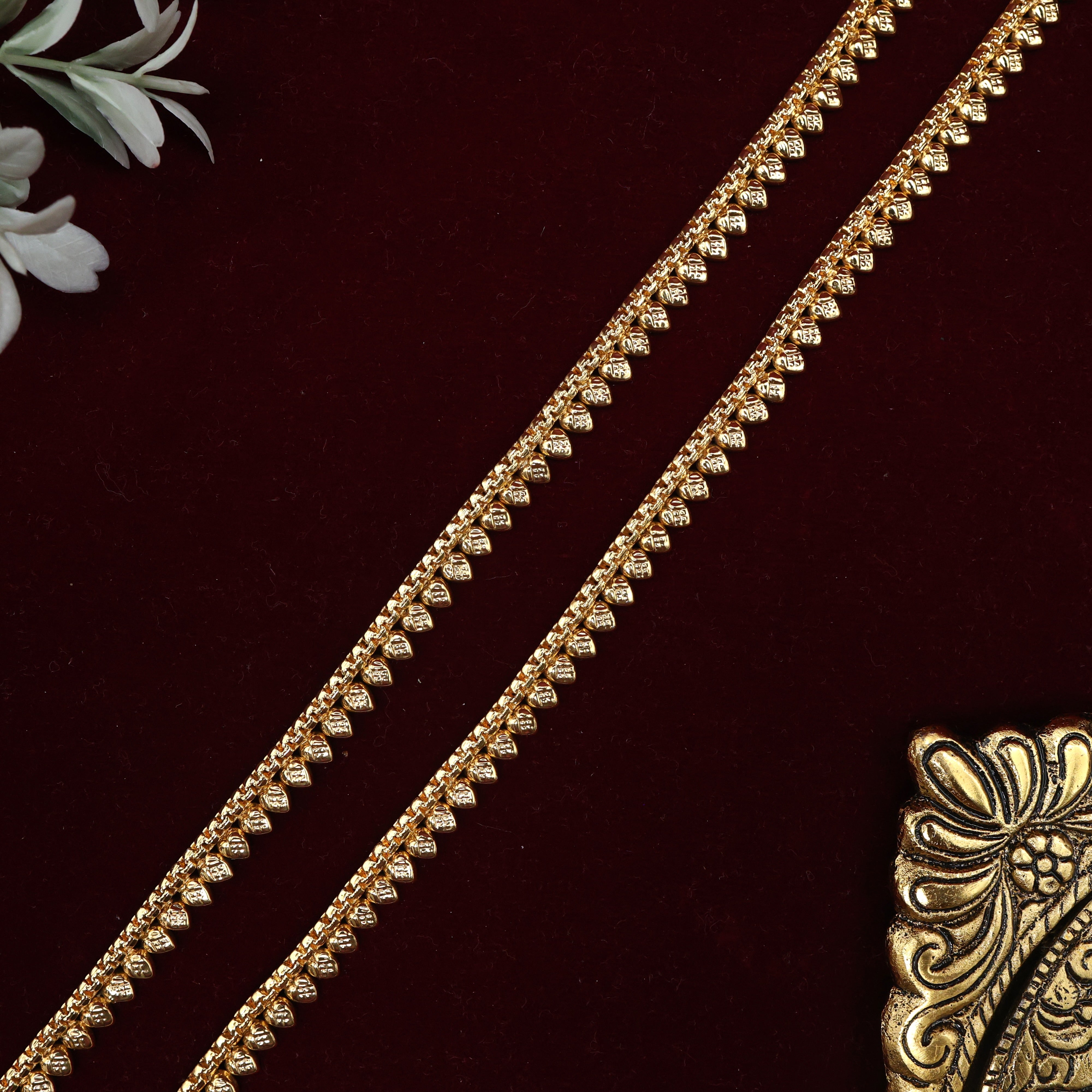 Real Gold Look Leaf Drops Anklets For Women - 10.5 Inches