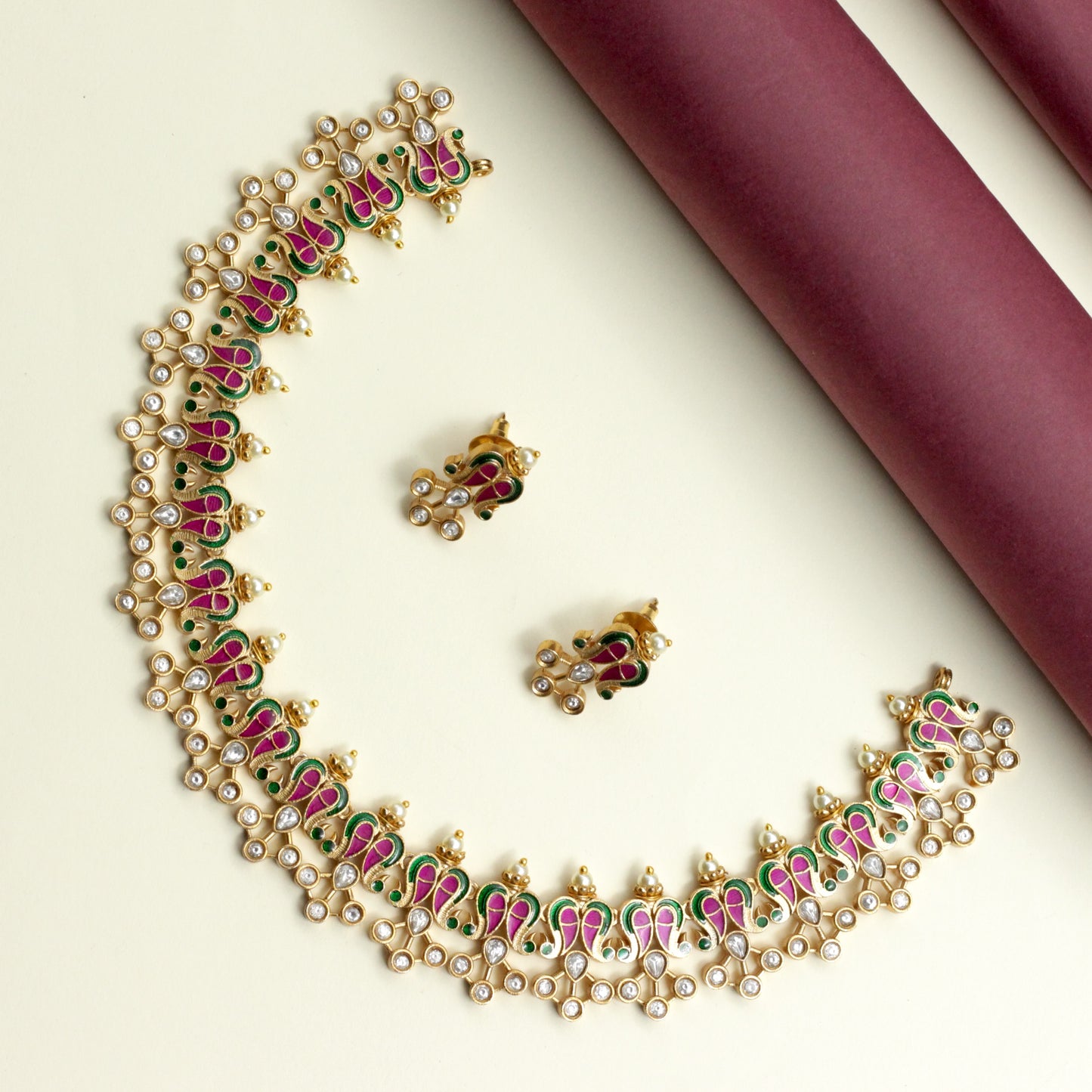 Enamel Kundan Paisleys Necklace Set