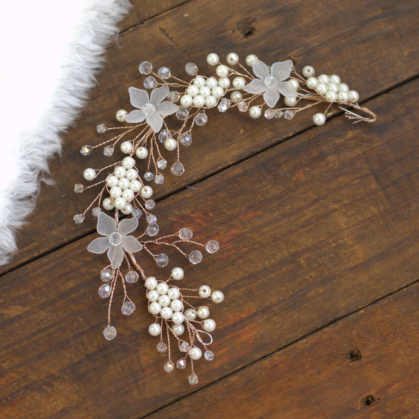 Flexible Crystal Flower with Pearls Artificial Hair Bun Flower Accessory