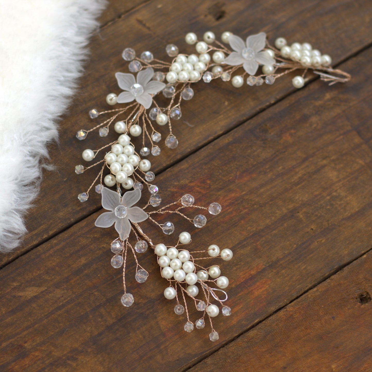 Flexible Crystal Flower with Pearls Artificial Hair Bun Flower Accessory