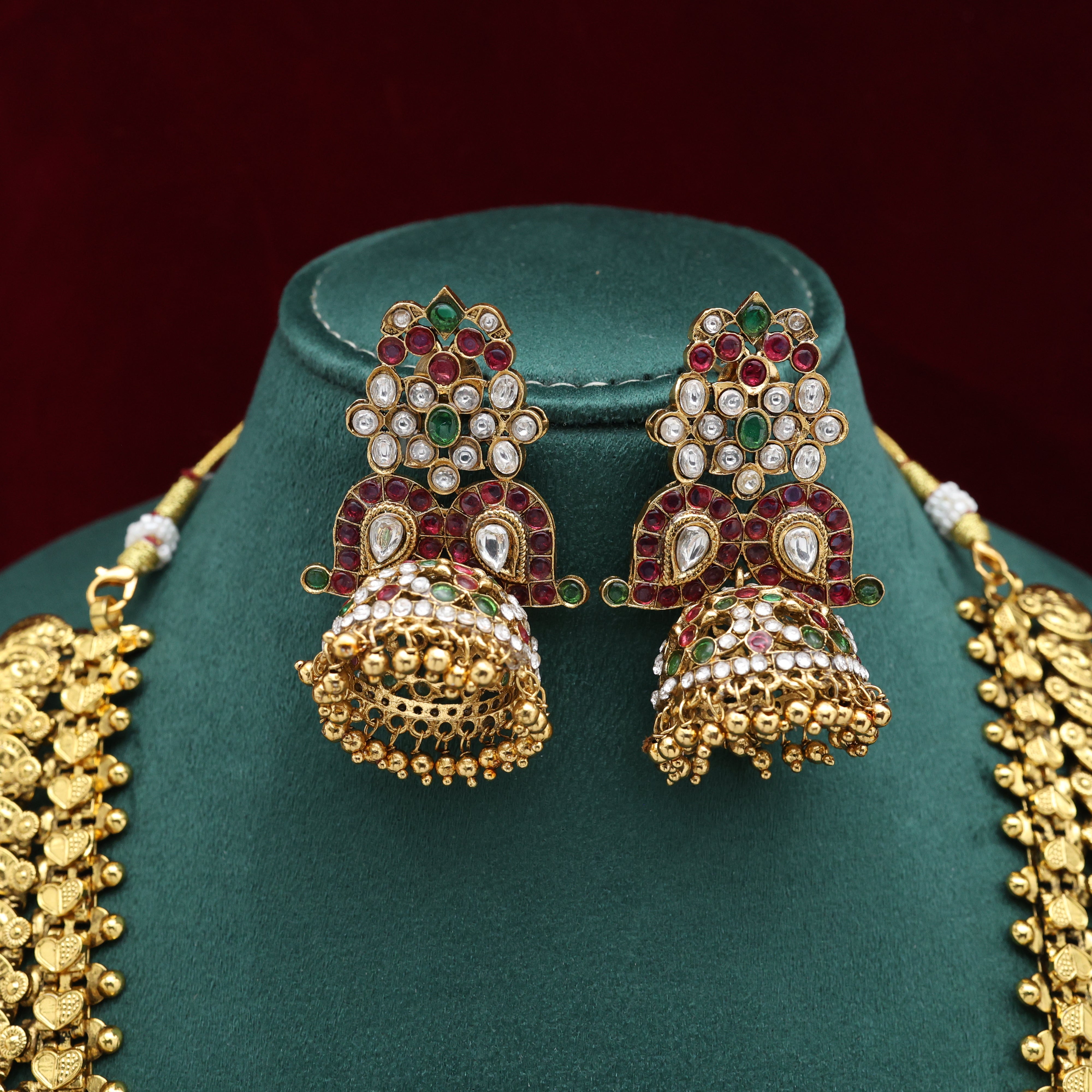 Nagasi Lakshmi Coins Premium Kemp Rettapakshi Mango Pendant Haaram