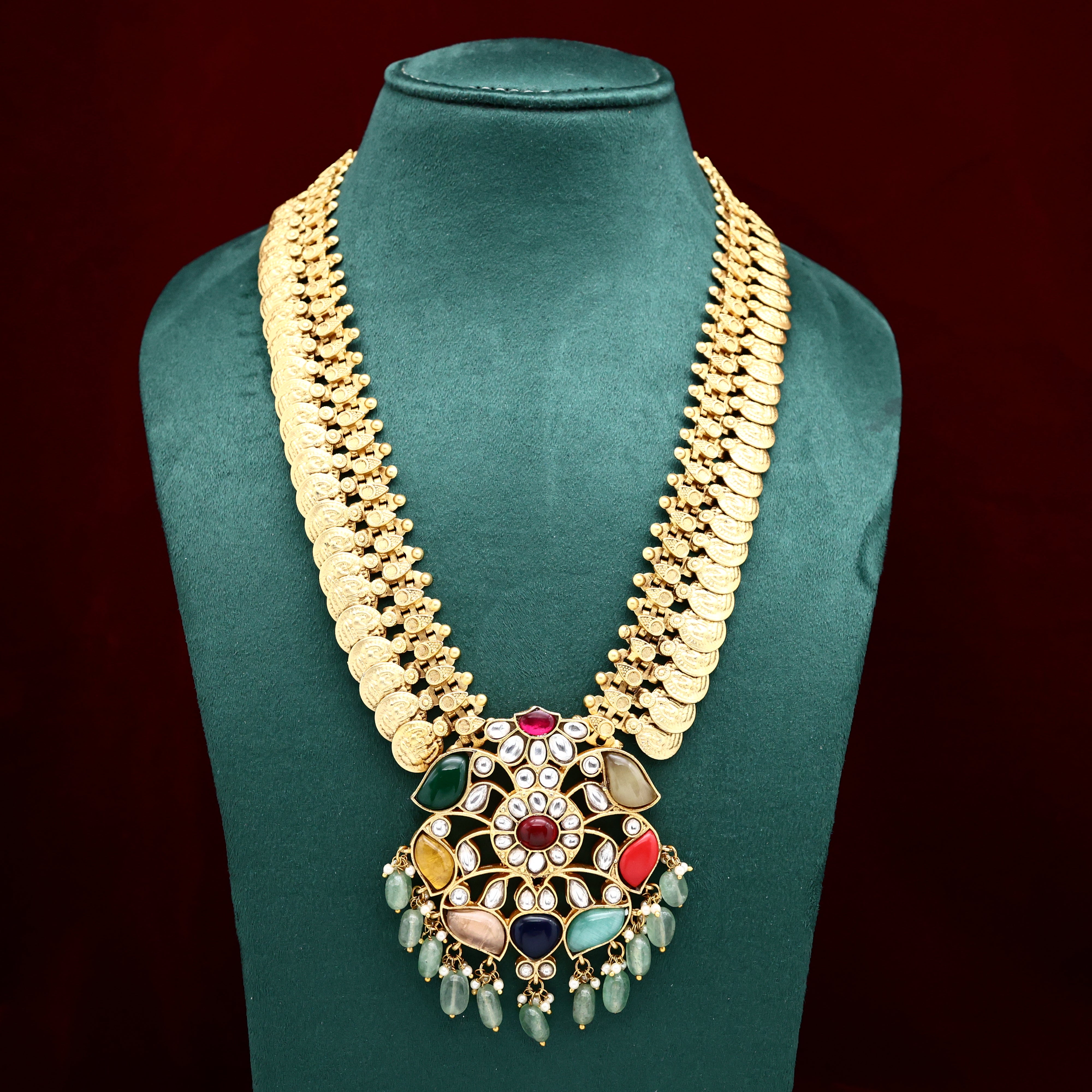 Nagasi Lakshmi Coins Jadau Kundan Mughal Flower Pendant Haaram