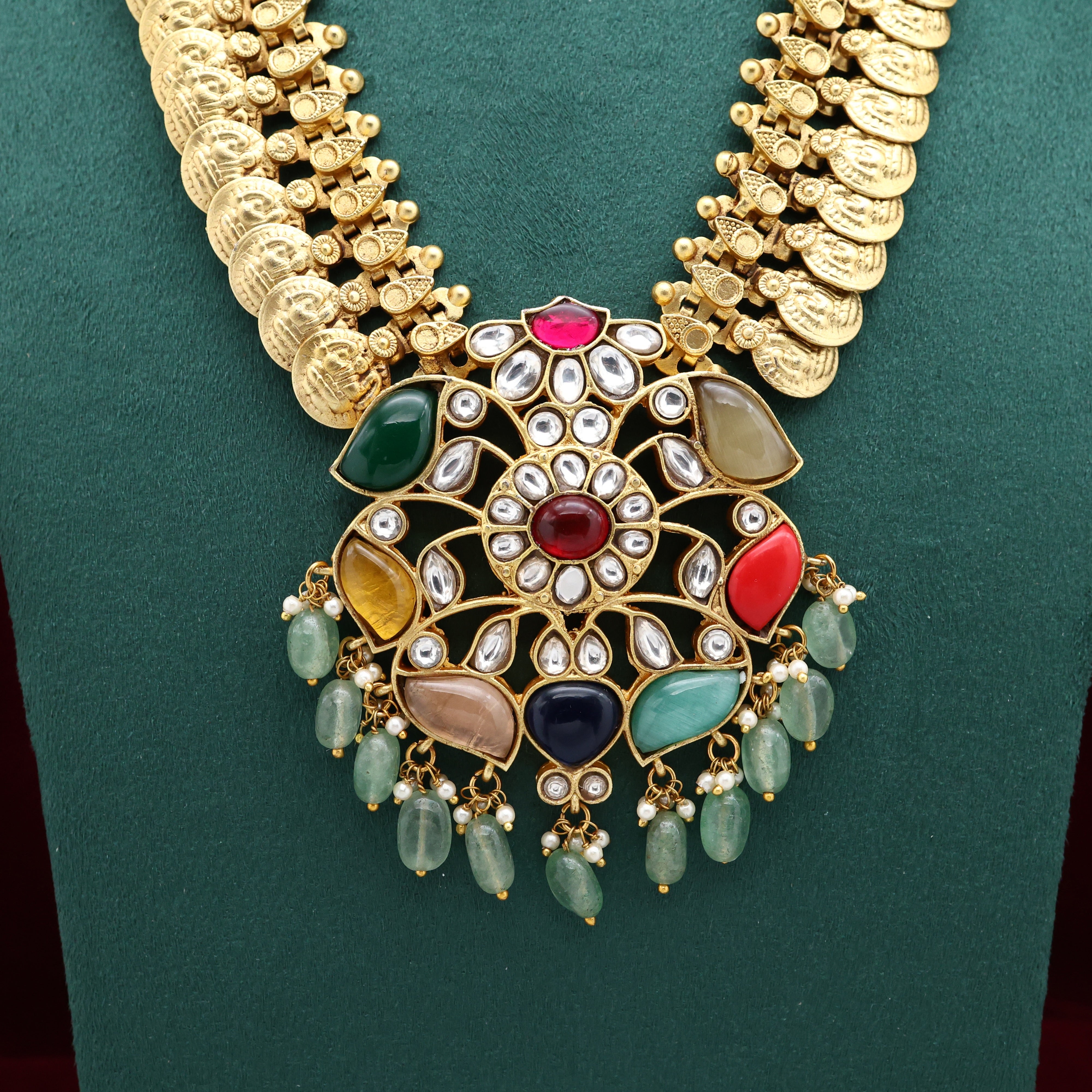 Nagasi Lakshmi Coins Jadau Kundan Mughal Flower Pendant Haaram
