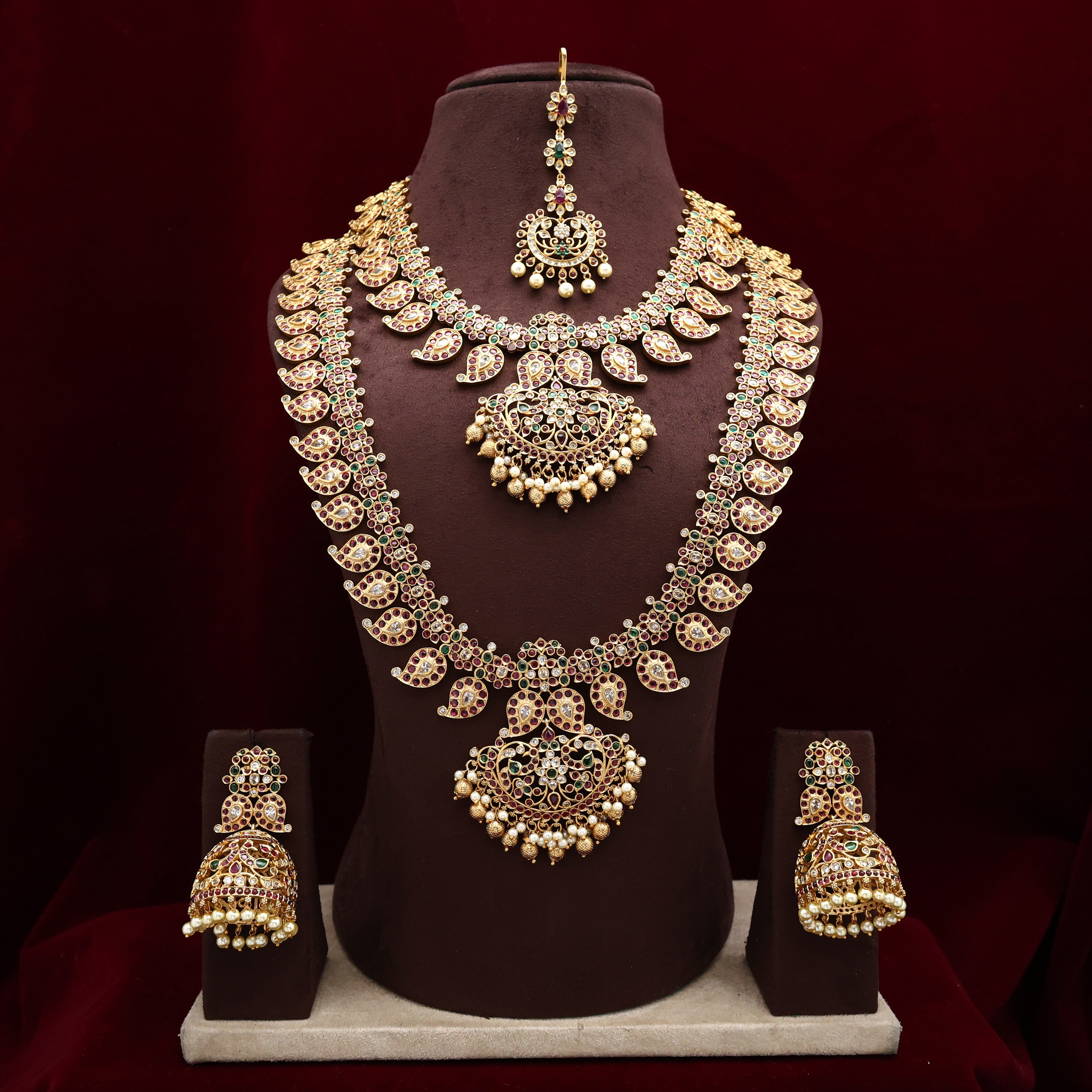 Premium Kemp Kundan Mango Rettapakshi Semi Bridal Combo