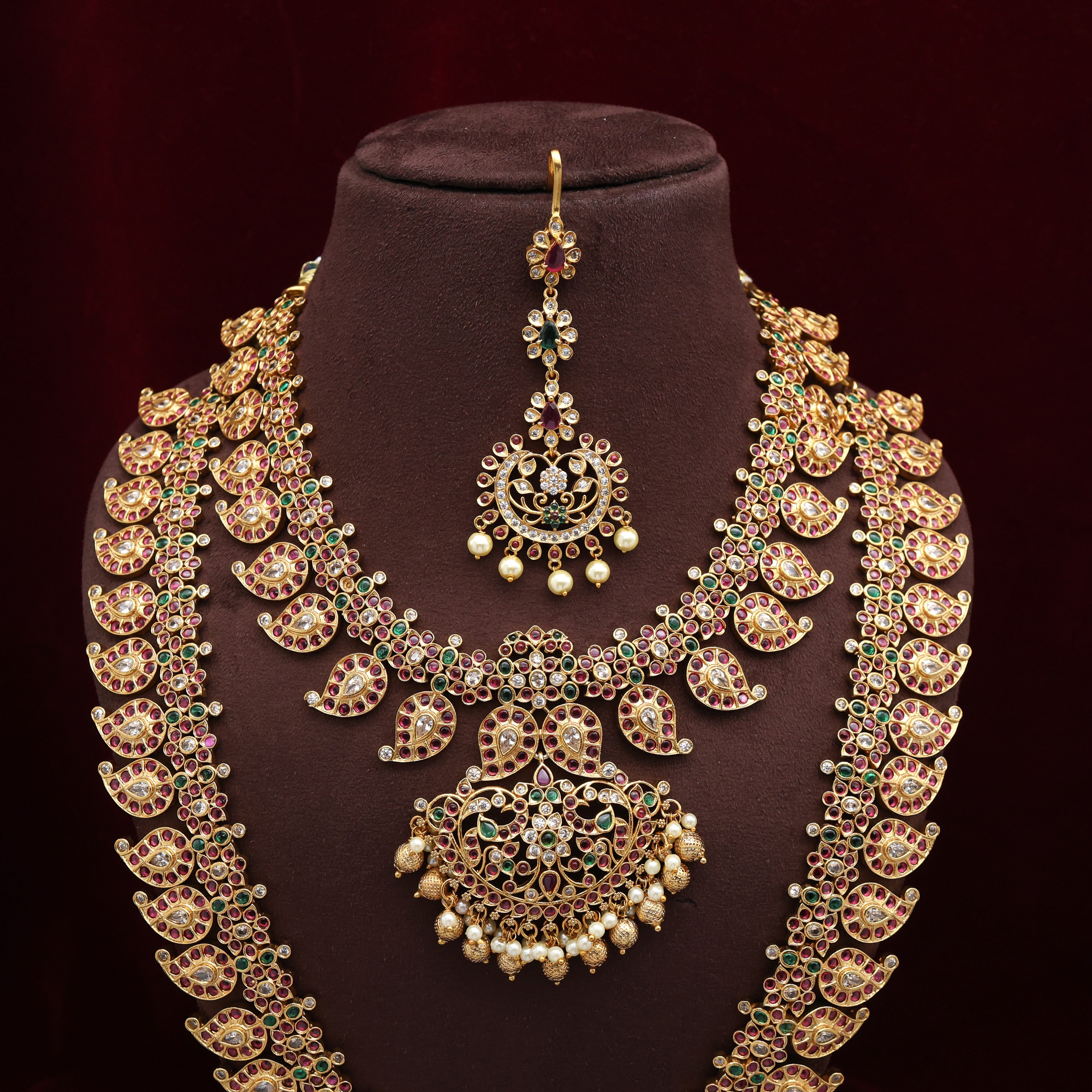 Premium Kemp Kundan Mango Rettapakshi Semi Bridal Combo