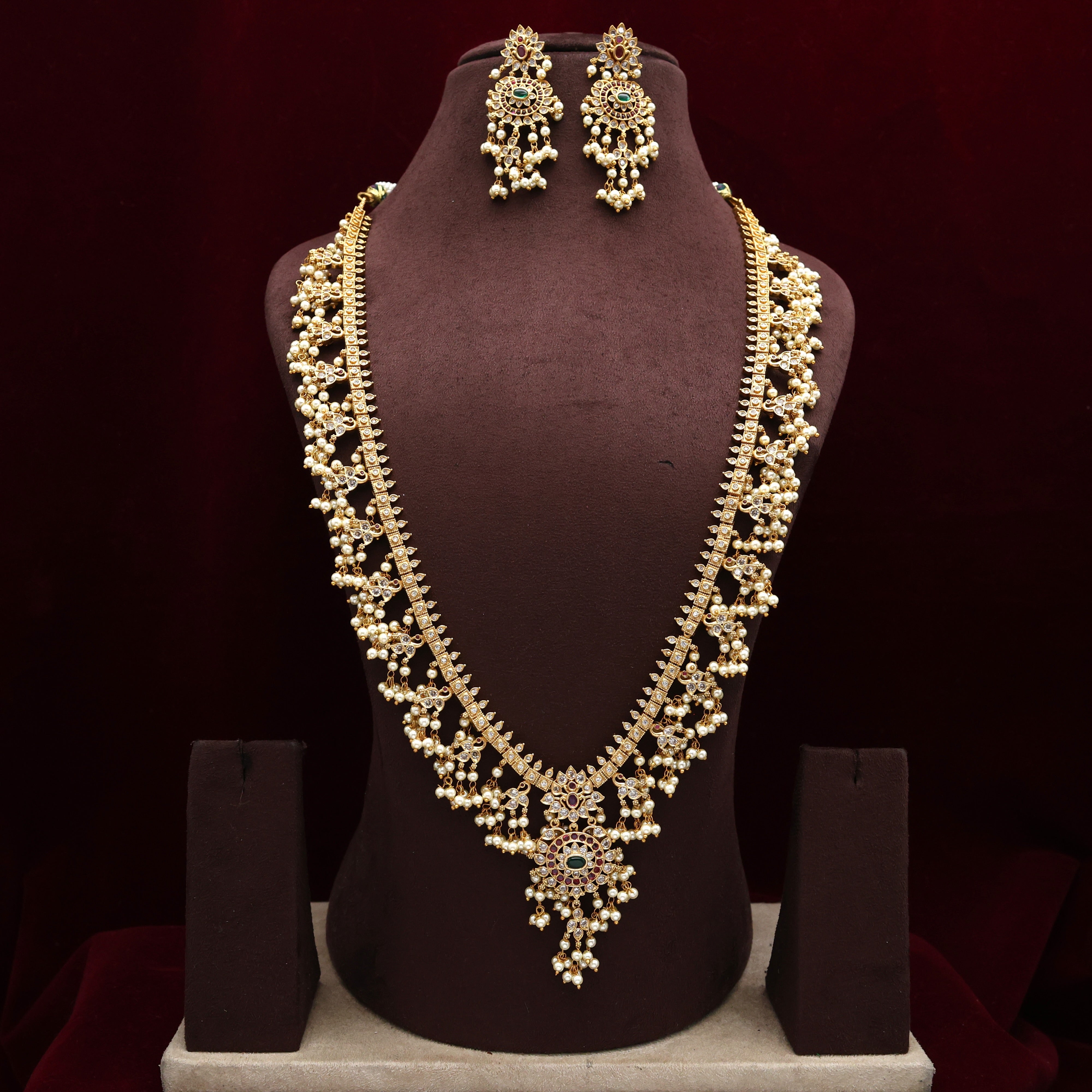 Premium AD Flower Chakra Long Bridal Haaram Set