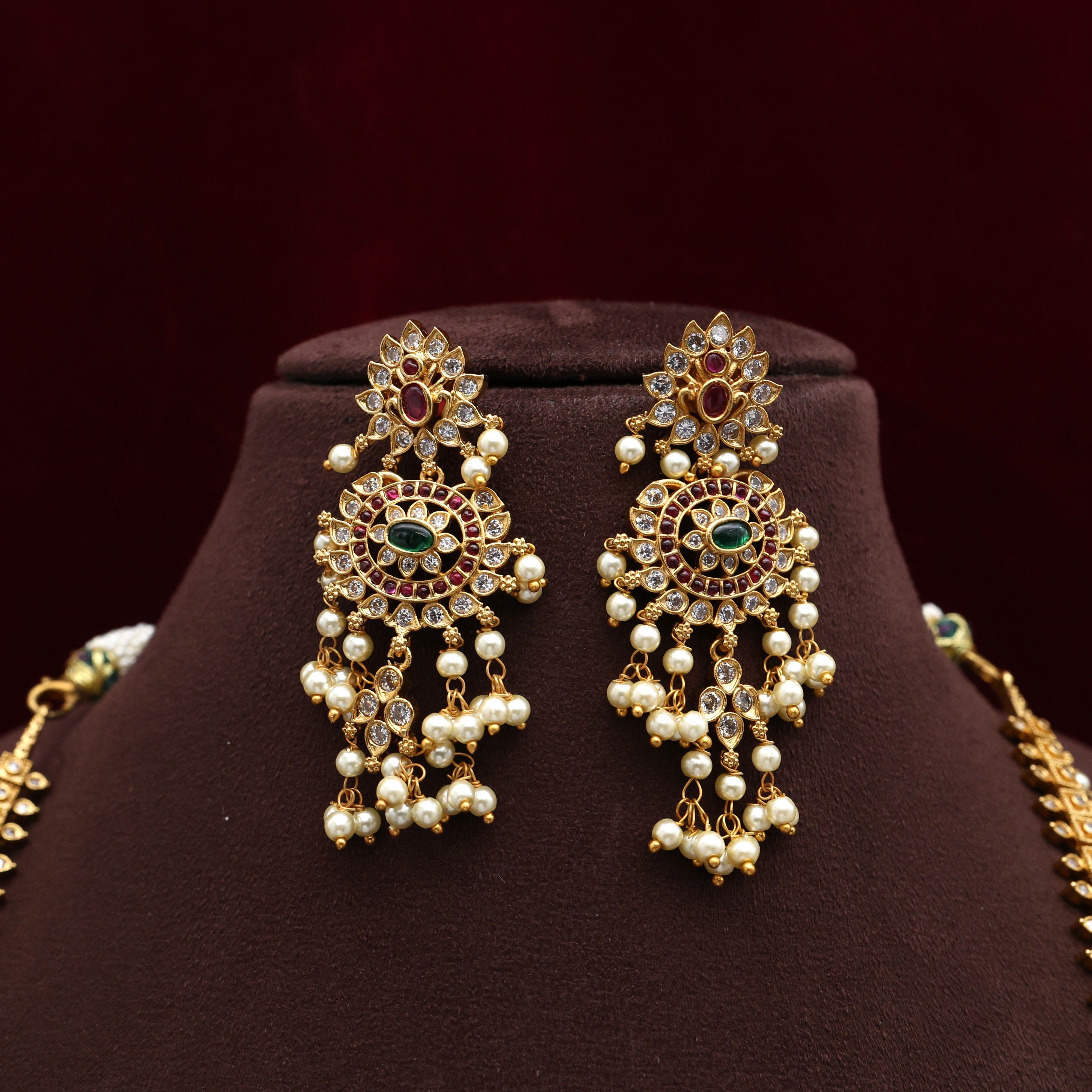 Premium AD Flower Chakra Long Bridal Haaram Set