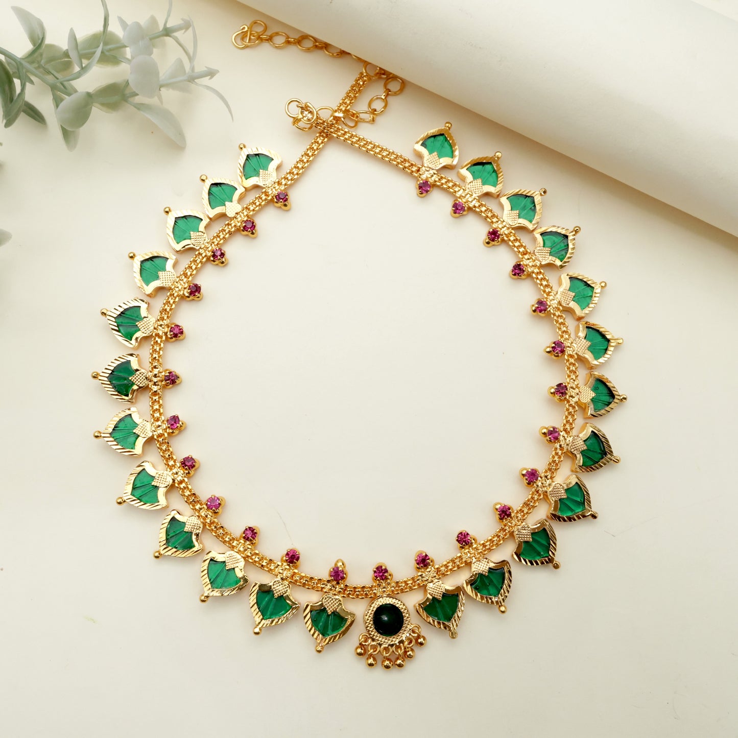 Real Gold Tone Palakka Mid Length Necklace