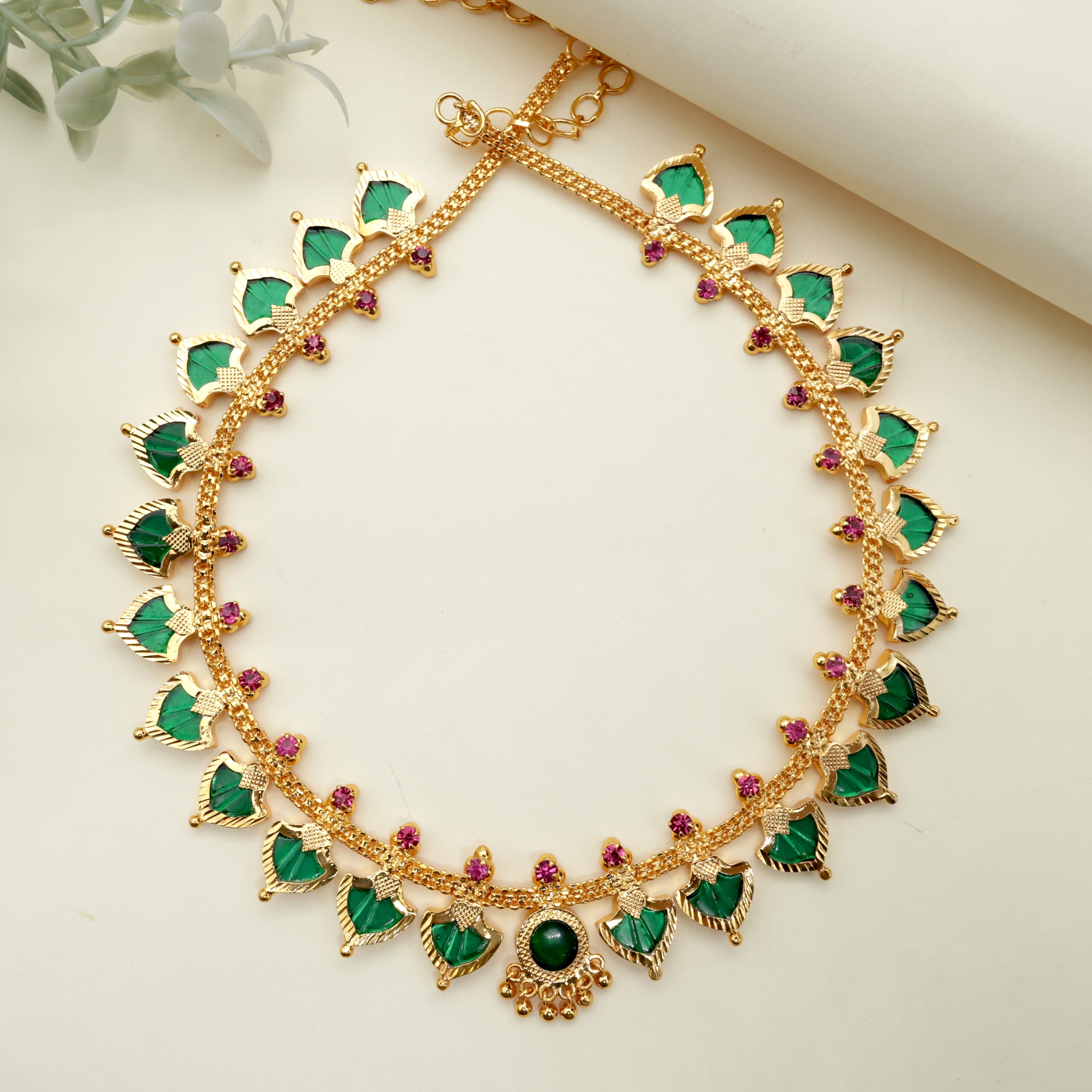 Real Gold Tone Palakka Mid Length Necklace