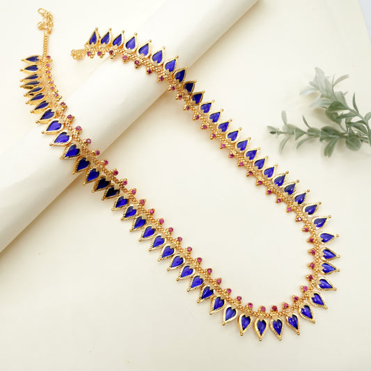 Real Gold Tone Gopi Palakka AD Bridal Haaram - Royal Blue