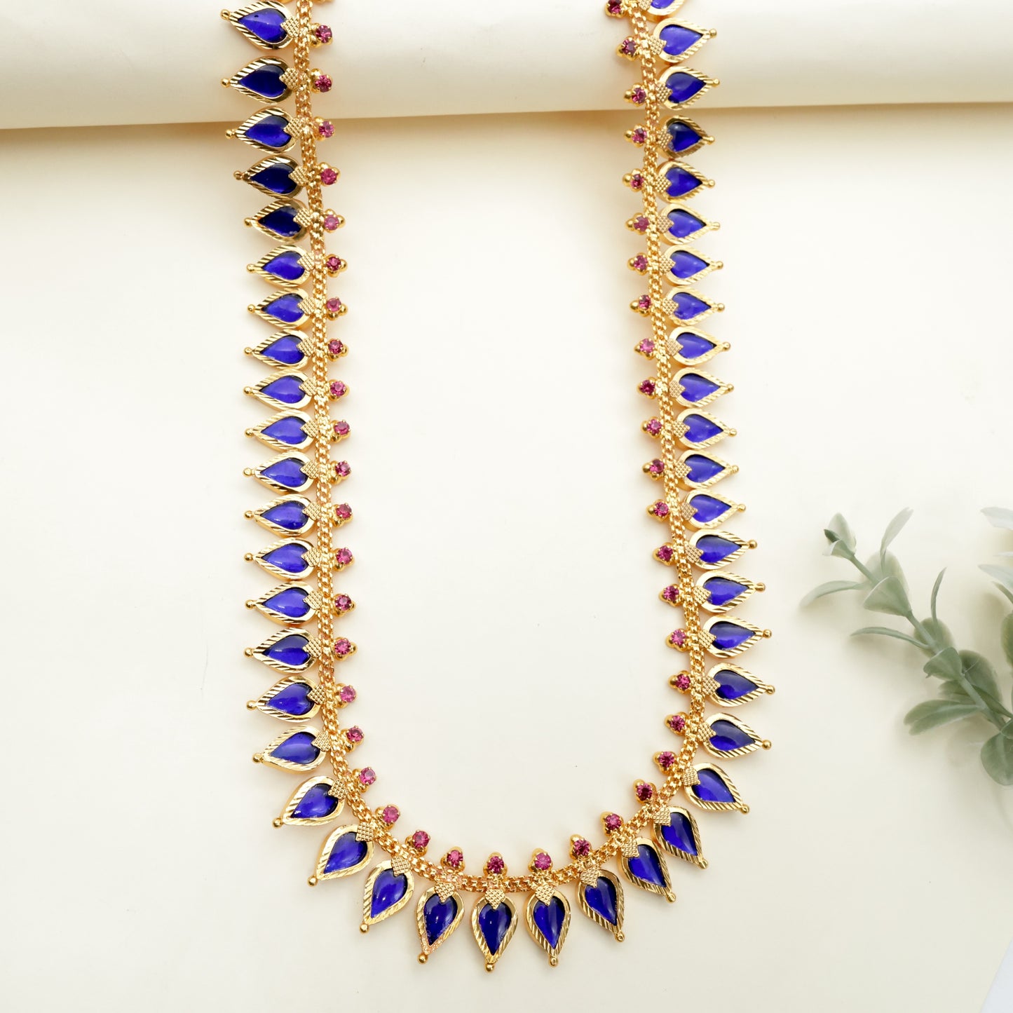 Real Gold Tone Gopi Palakka AD Bridal Haaram - Royal Blue