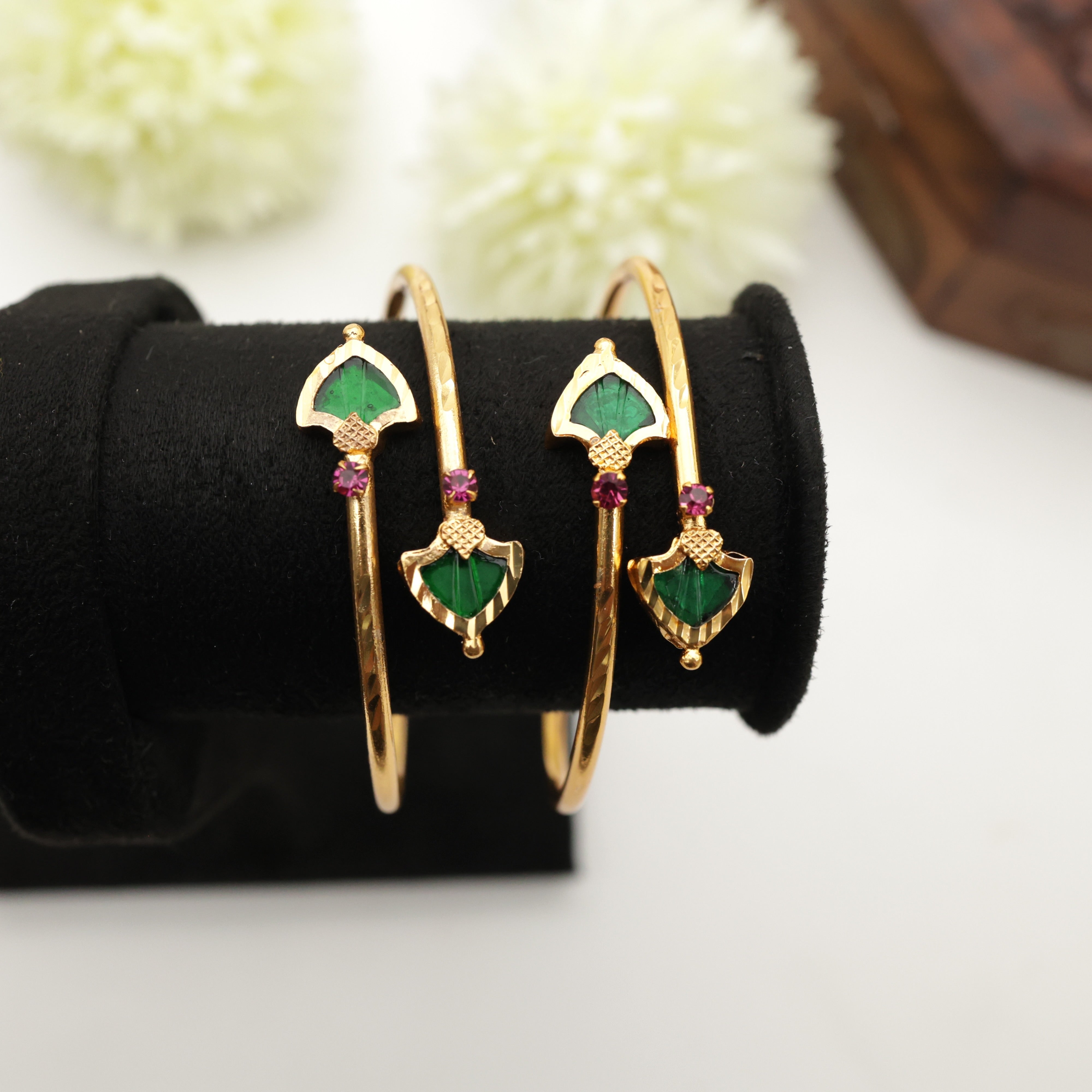 REAL GOLD TONE KERALA PALAKKA ADJUSTABLE KADA BANGLES - ONE PAIR