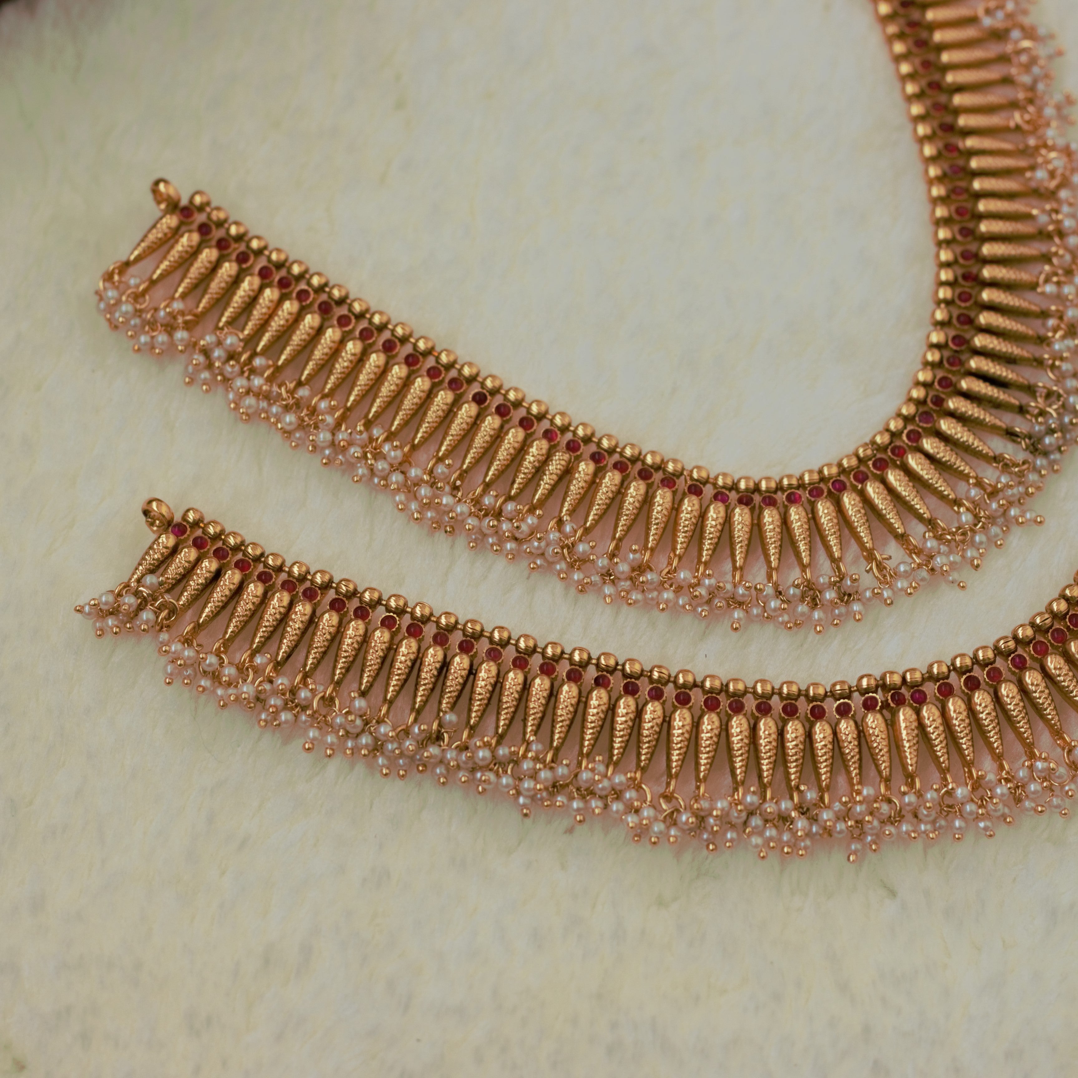 Antique Gold Heavy Mulla Mottu Kemp Bridal Anklets/Payal