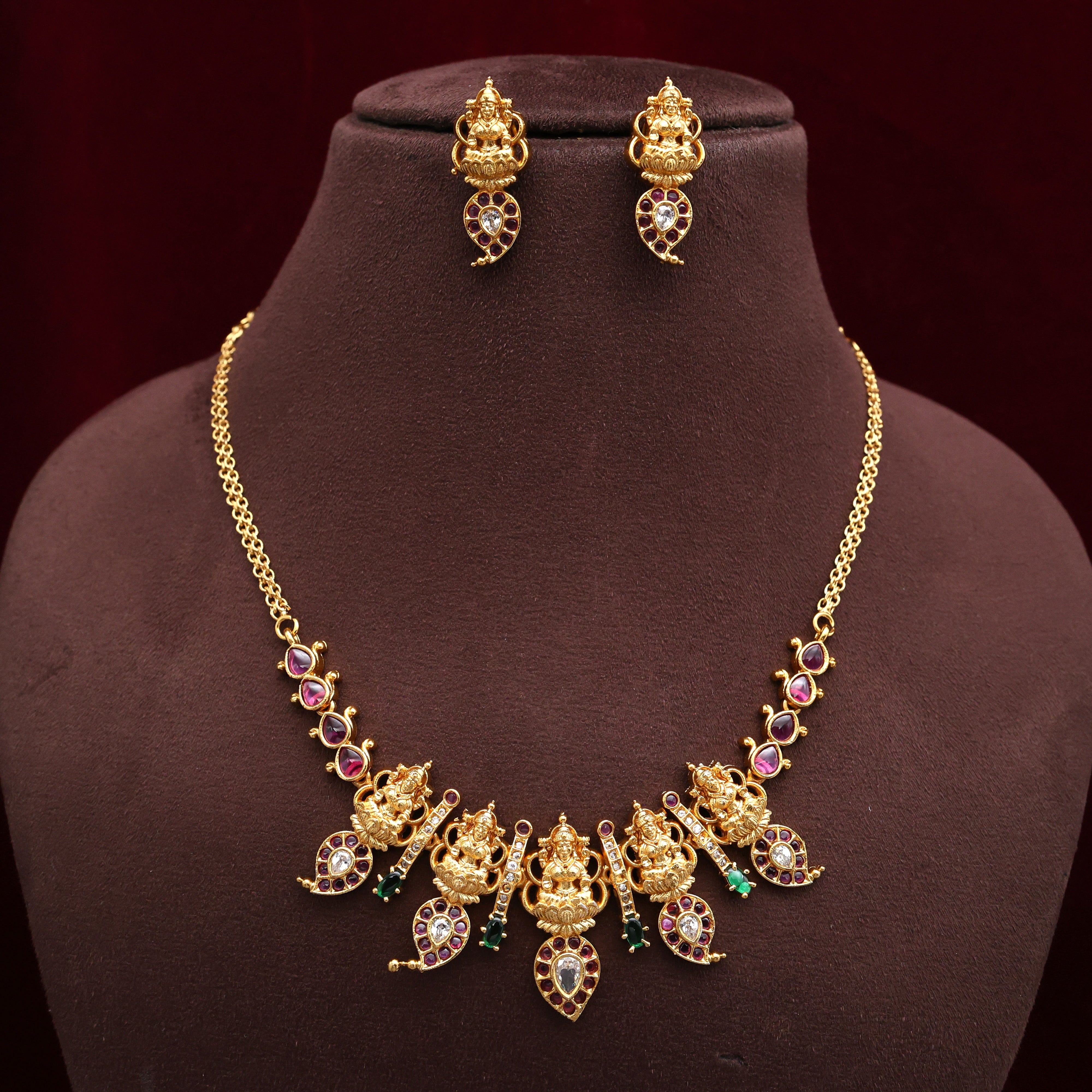 Antique Gold Lakshmi Kemp Mango Necklace Set