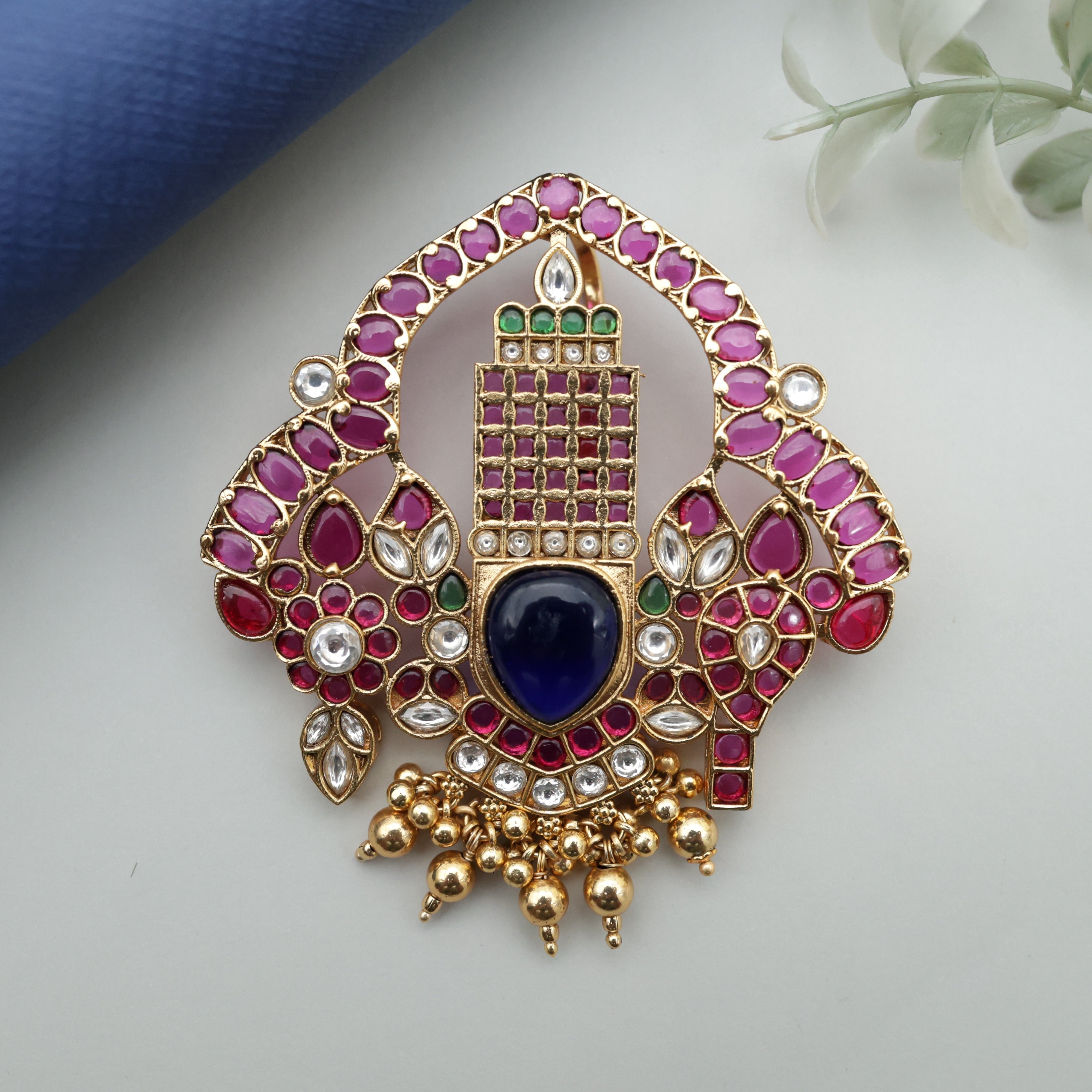 Detachable Premium Kemp Kundan Lord Venkateshwara Divine Pendant