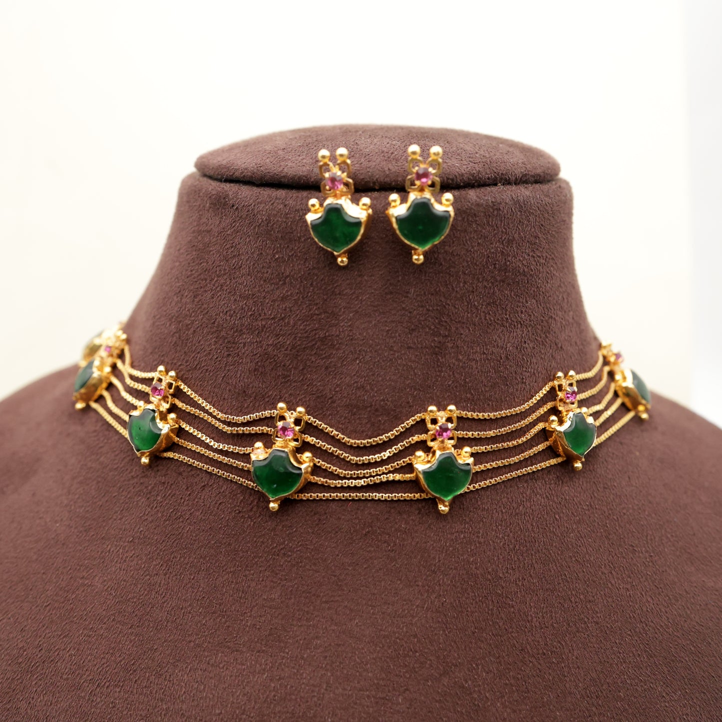 Real Gold Tone Kerala AD Palakka 5 Line Choker Necklace