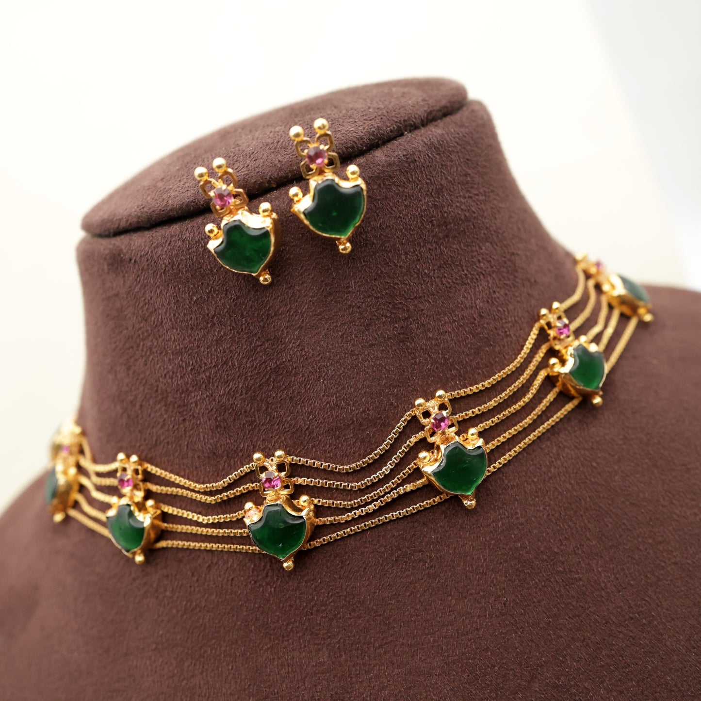 Real Gold Tone Kerala AD Palakka 5 Line Choker Necklace