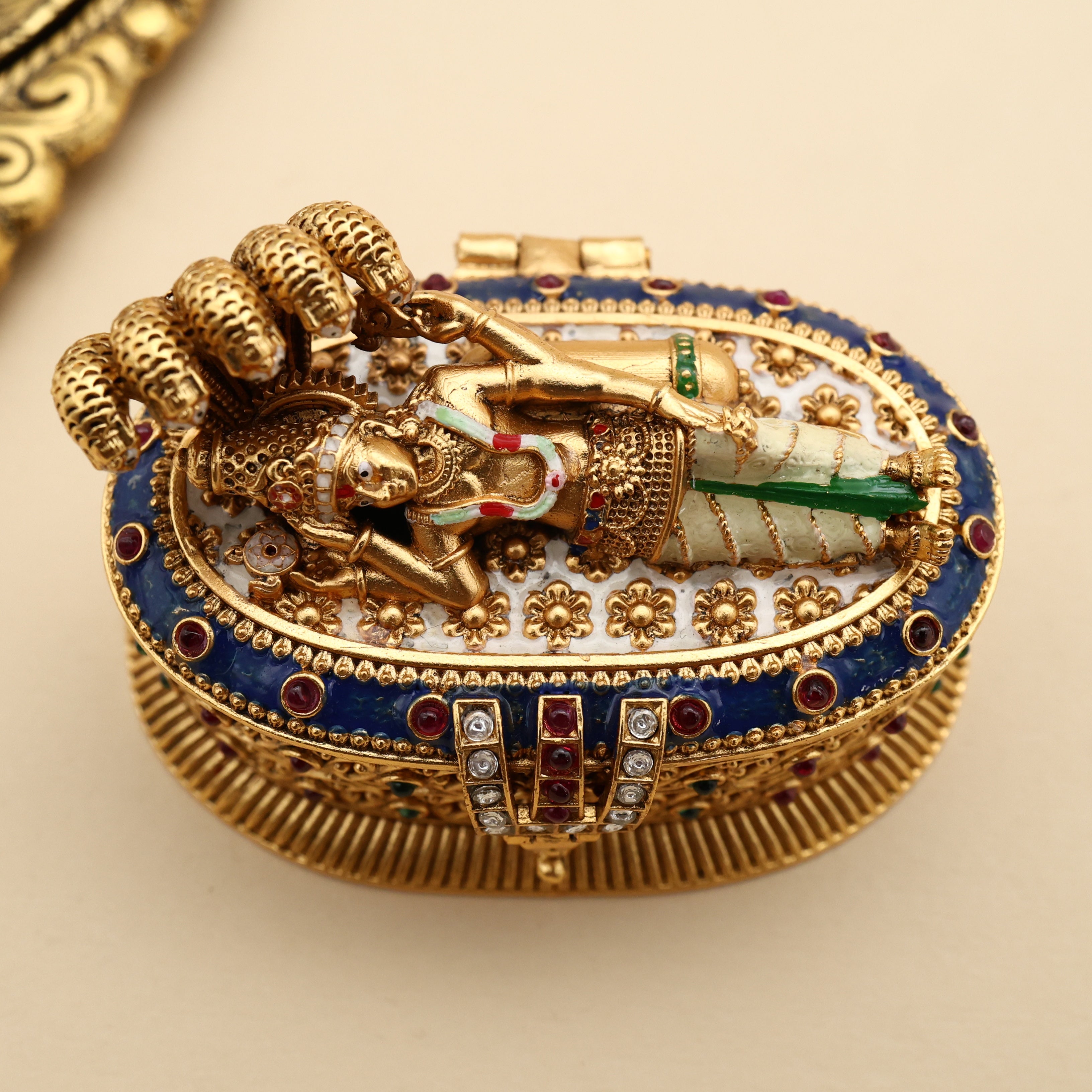 Premium Antique Nagas Meena Work Ranganatha Swamy Kumkum Box with Two Cavities