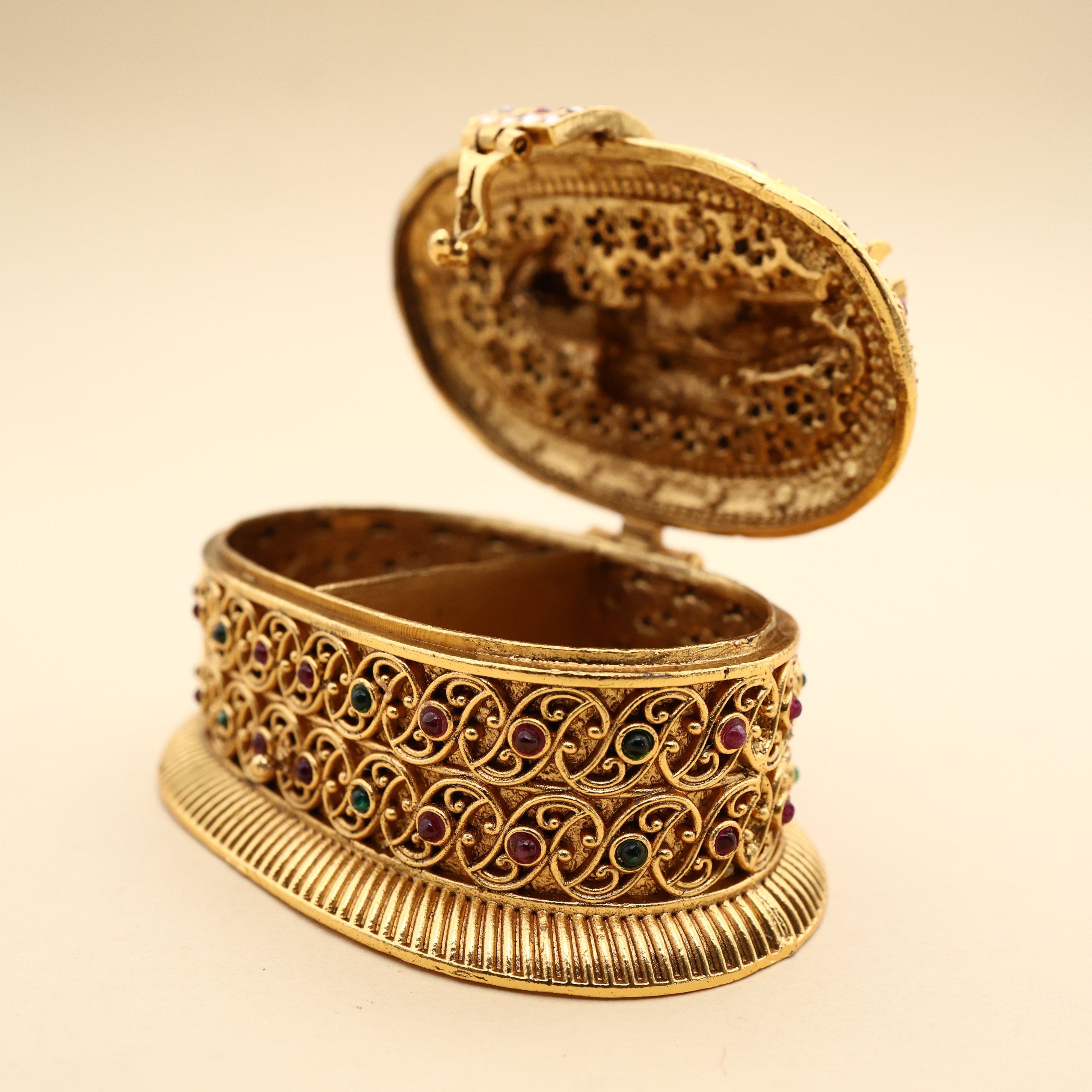 Premium Antique Nagas Meena Work Ranganatha Swamy Kumkum Box with Two Cavities