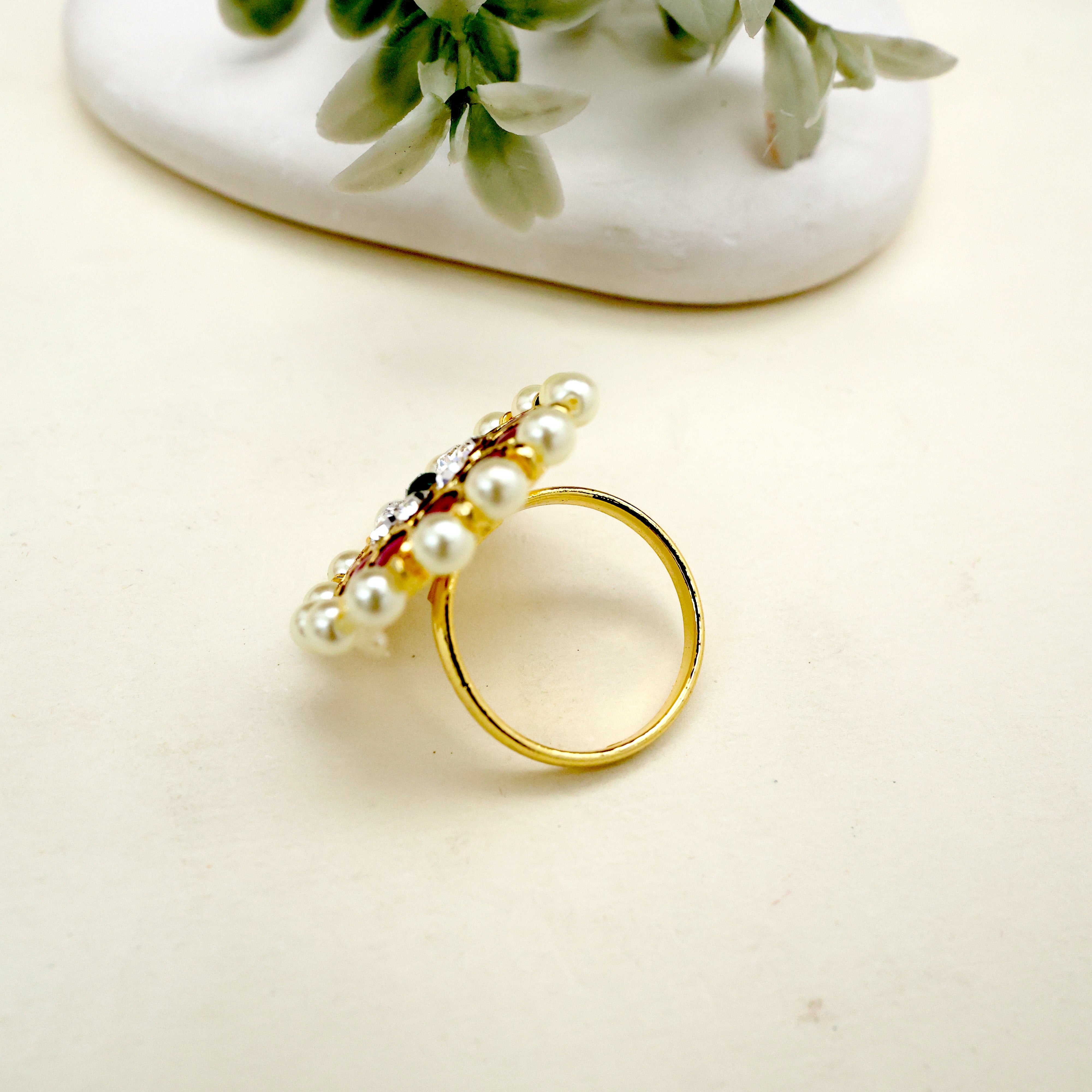Traditional Premium Kemp Round Adjustable Micro Gold Polish Finger Ring - Multi