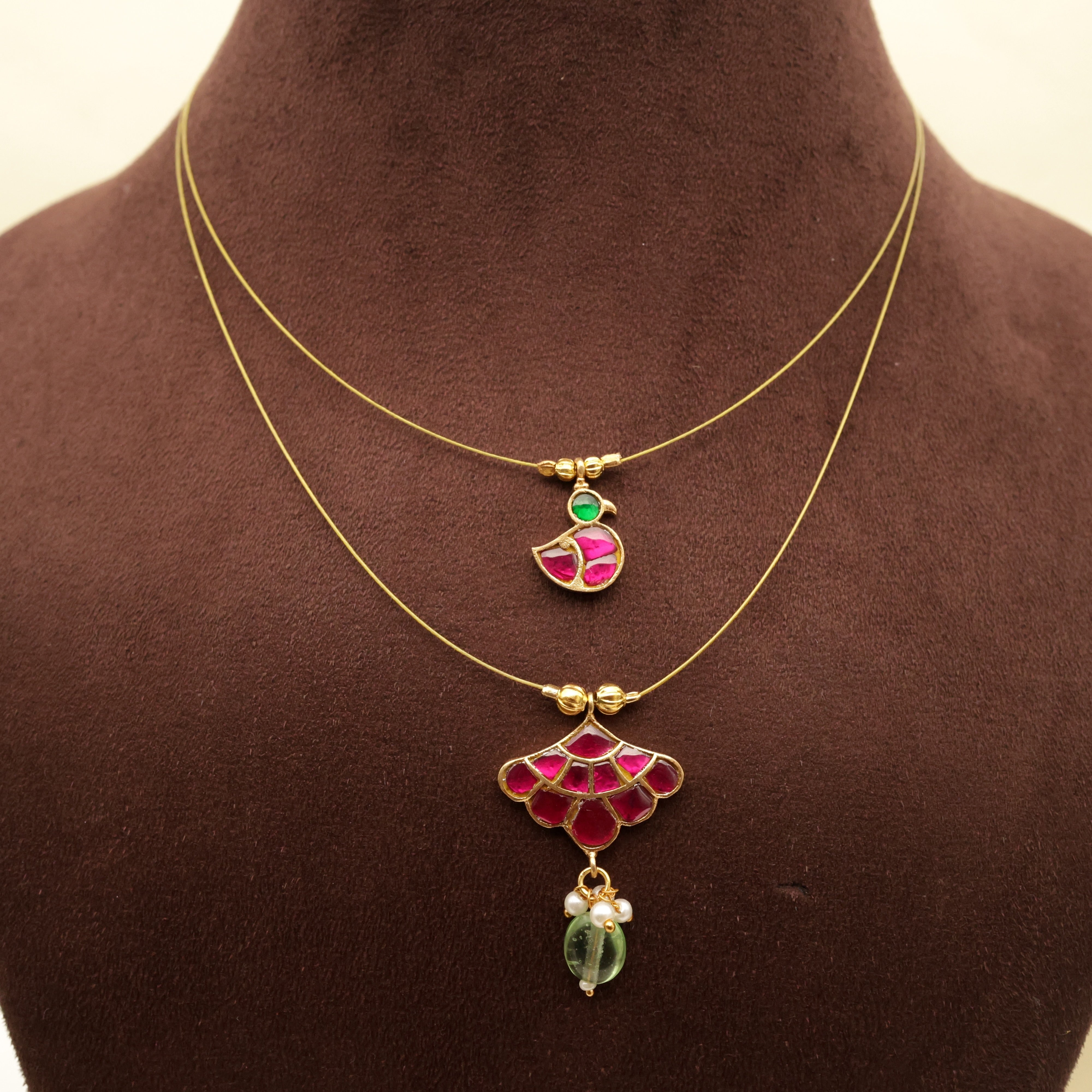 FLOWER & BIRD - Handmade Two Layer Jadau Kundan Invisible Necklace