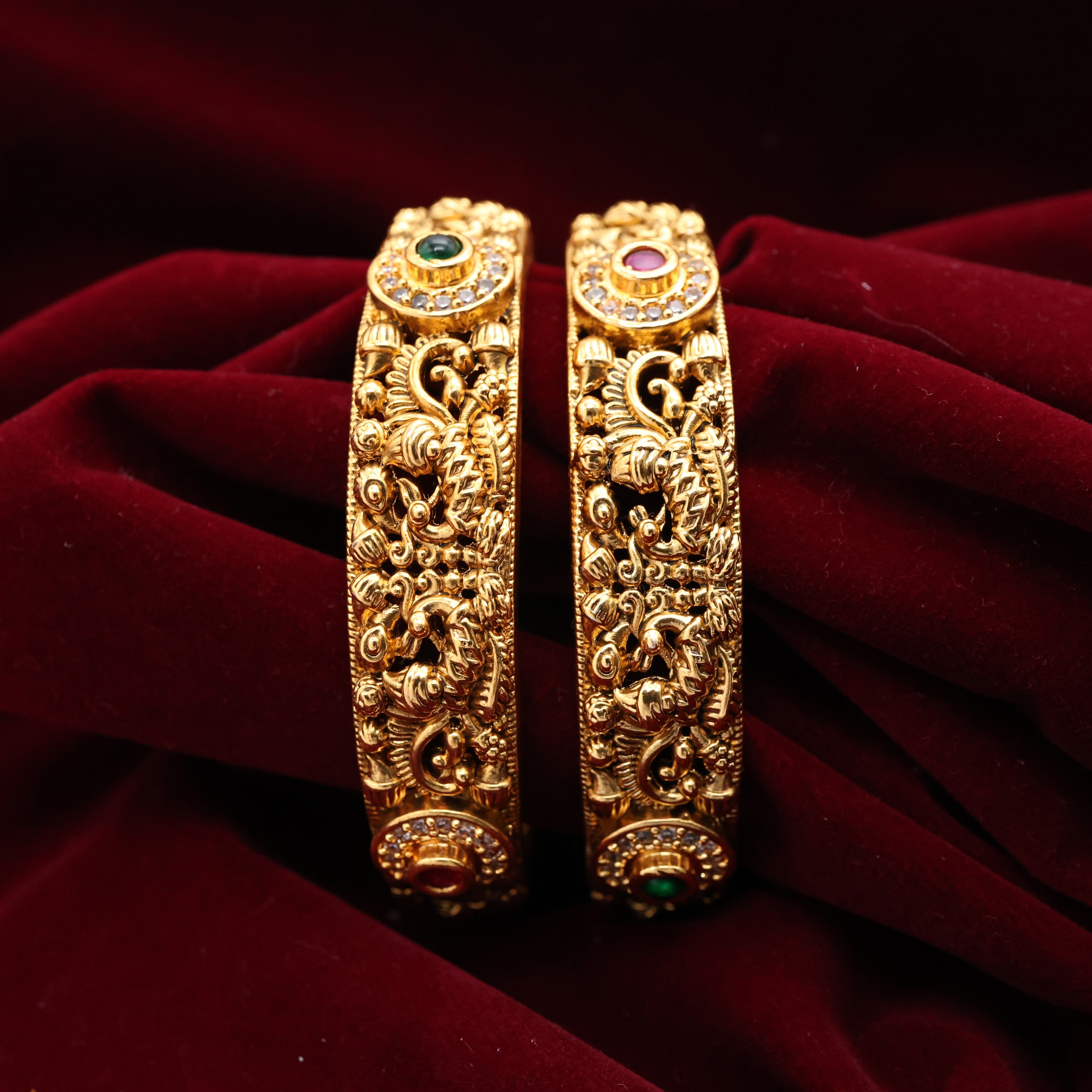 Antique Gold Nagas AD Mayuri Bridal Bangles