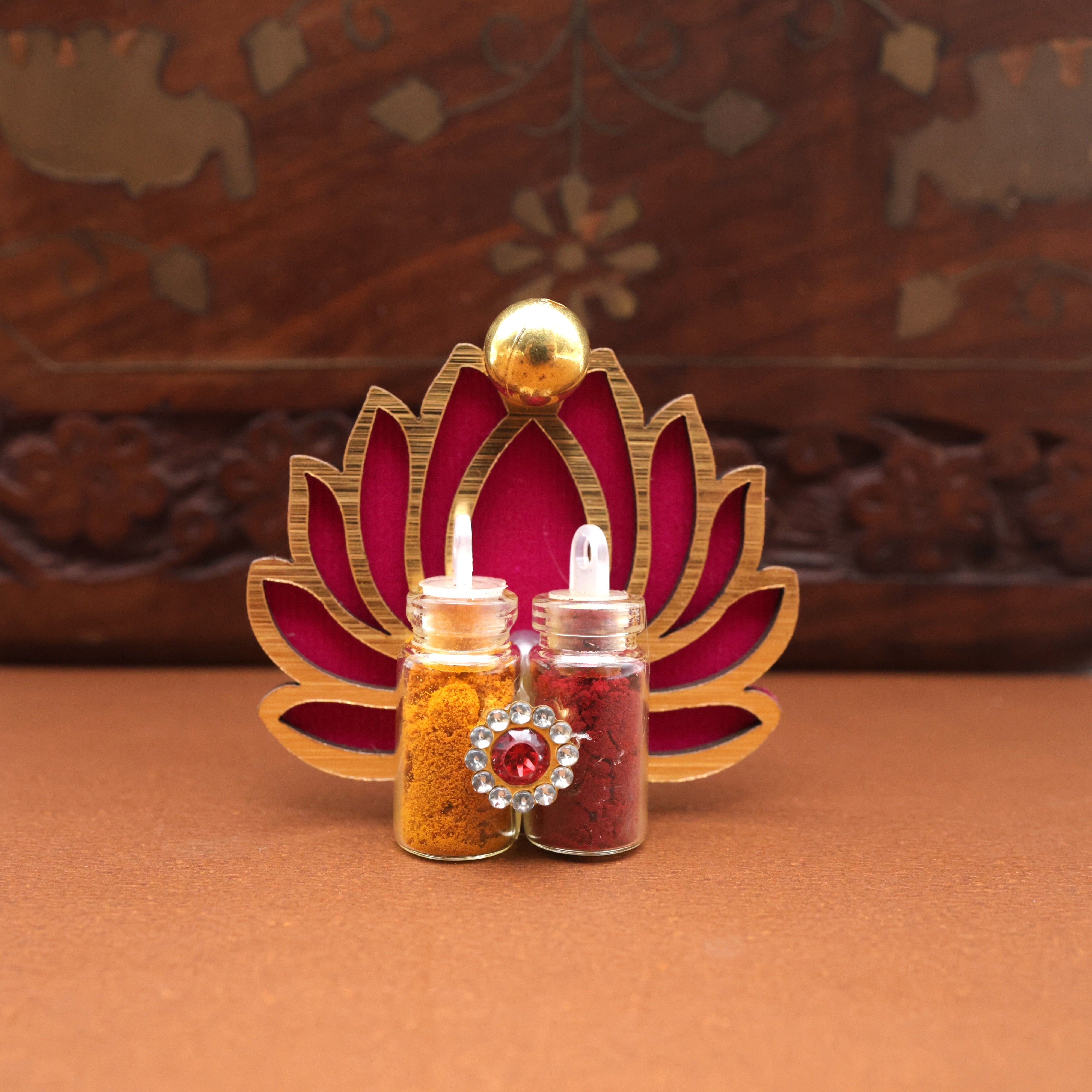 Handmade Festive Lotus Haldi Kumkum Set - Beautiful Return Gift Option - Made to Order