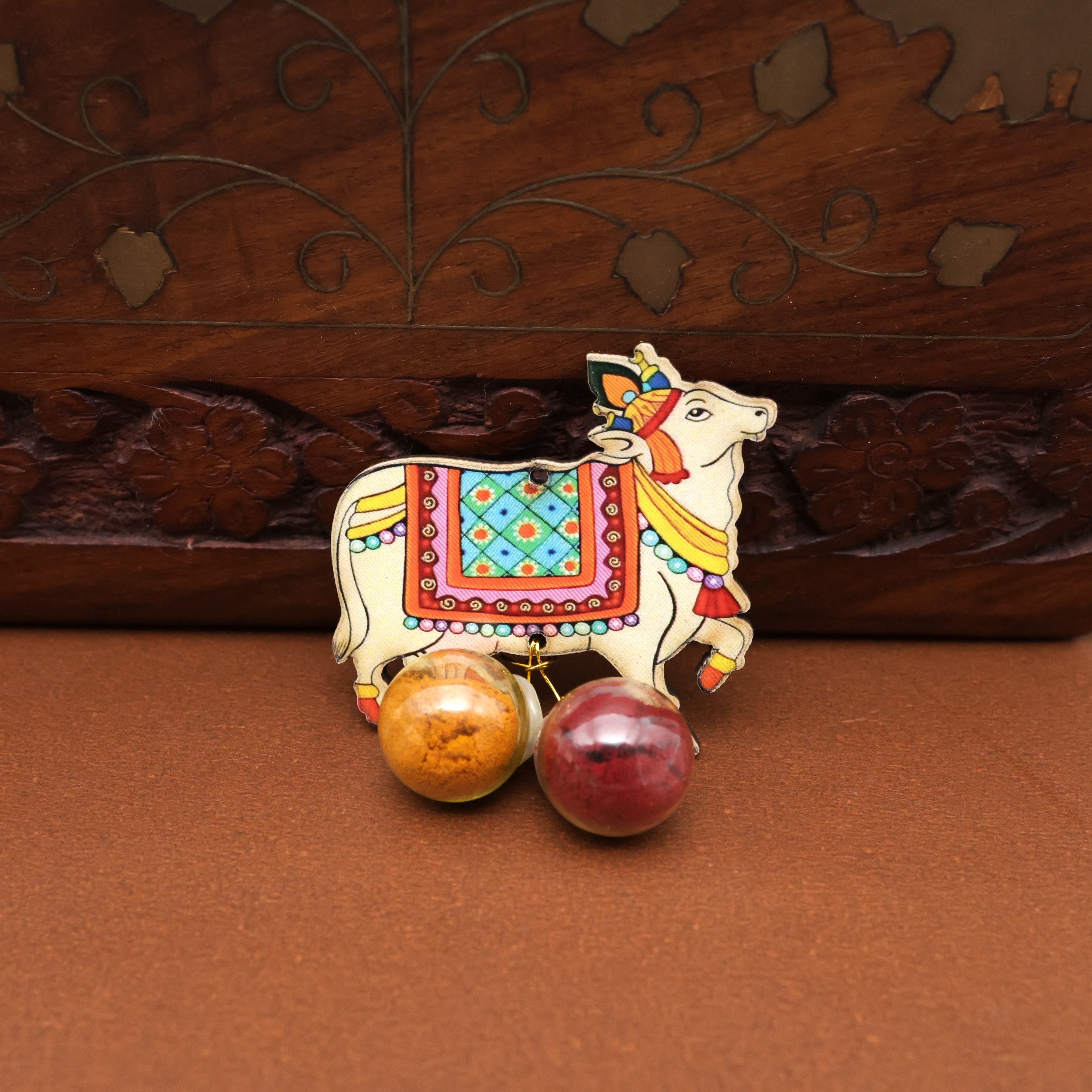 Handmade Colourful Pichwai Cow Haldi Kumkum Set - Best Return Gift Option - Made to Order