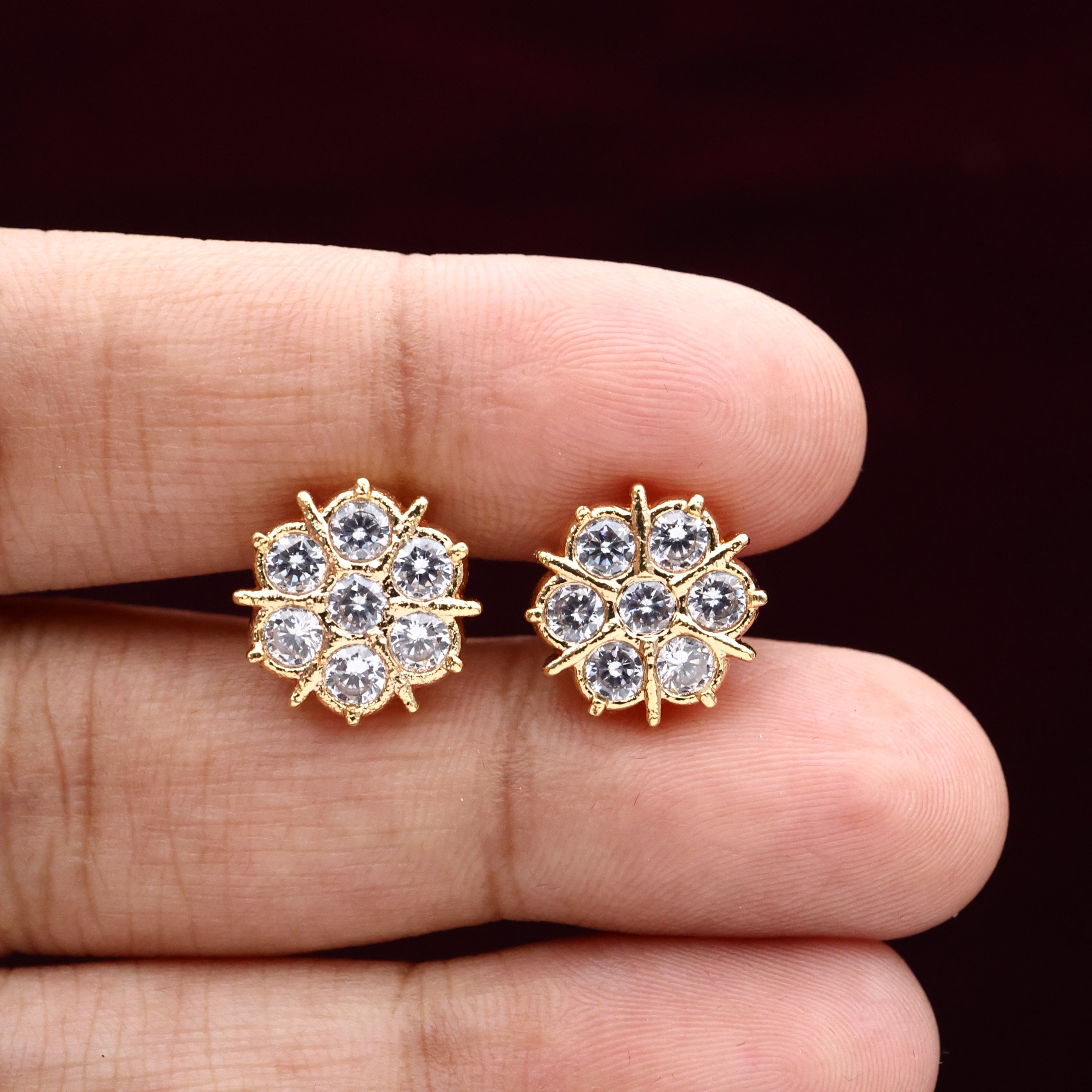 Diamond Look Micro Gold Polished Seven Stones Star Earrings/Studs