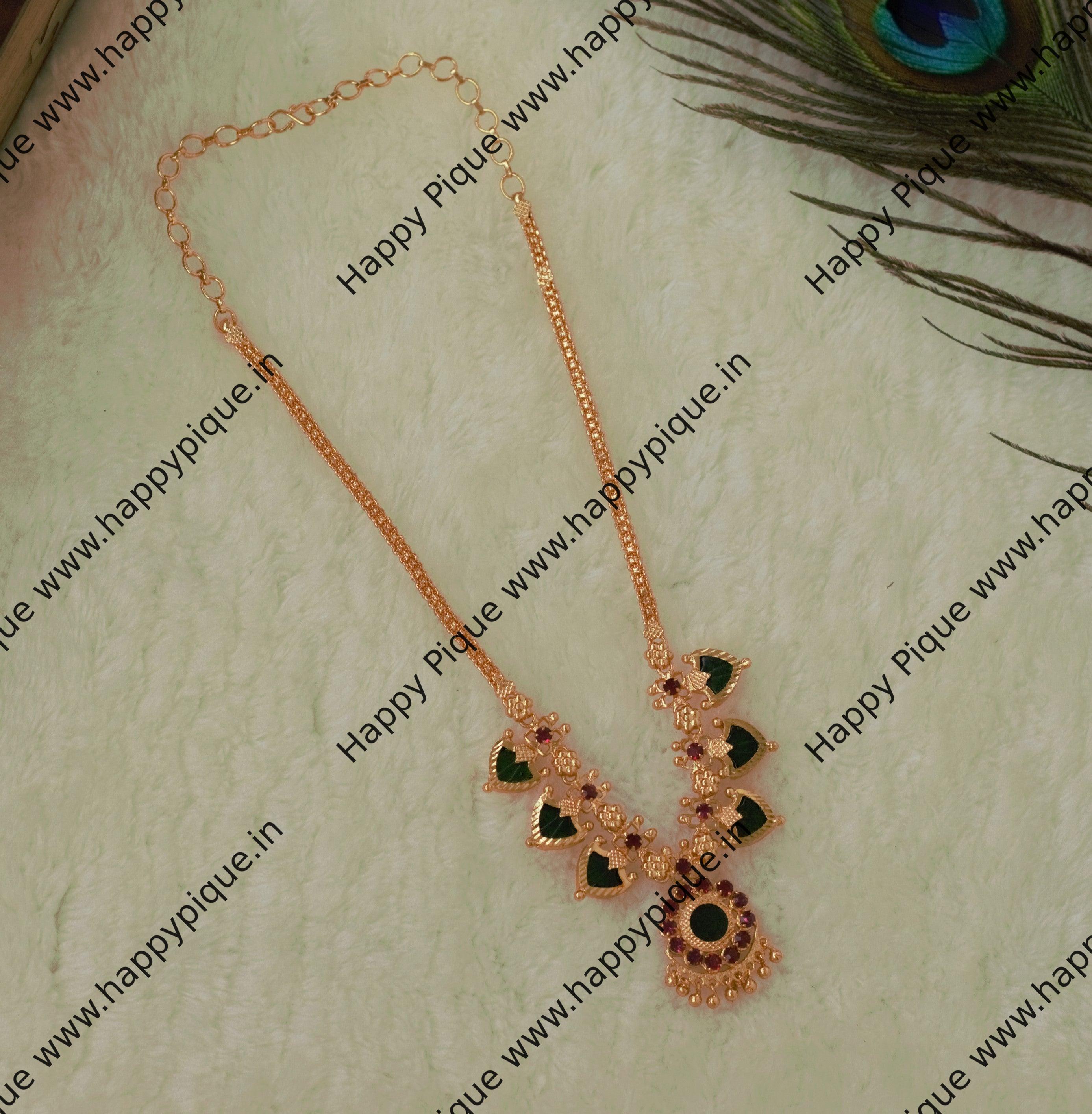 Real Gold Tone Traditional Kerala AD Palakka Necklace