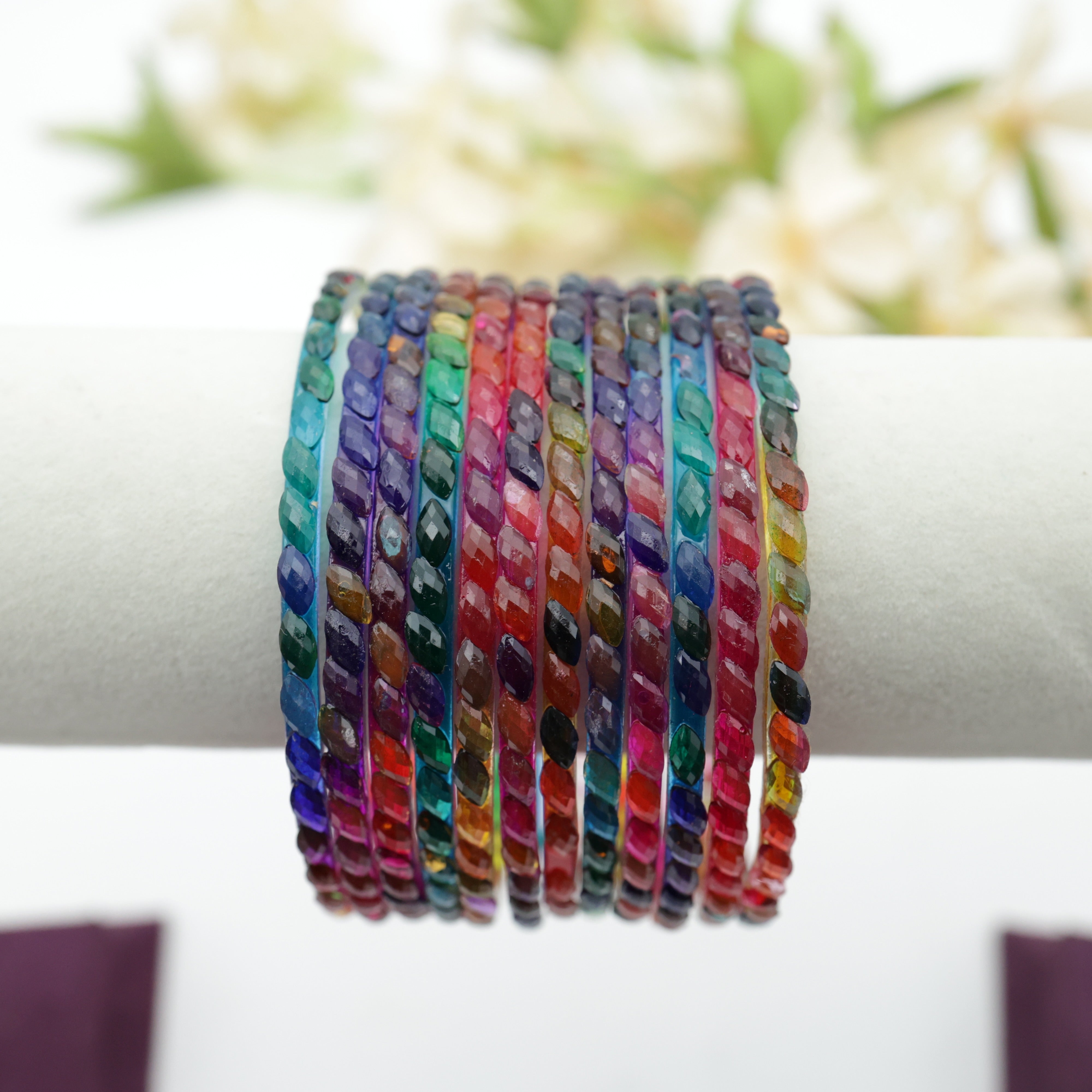 Plain Raindrop Crystal Cut Glass Bangles - Dark Multi Shades