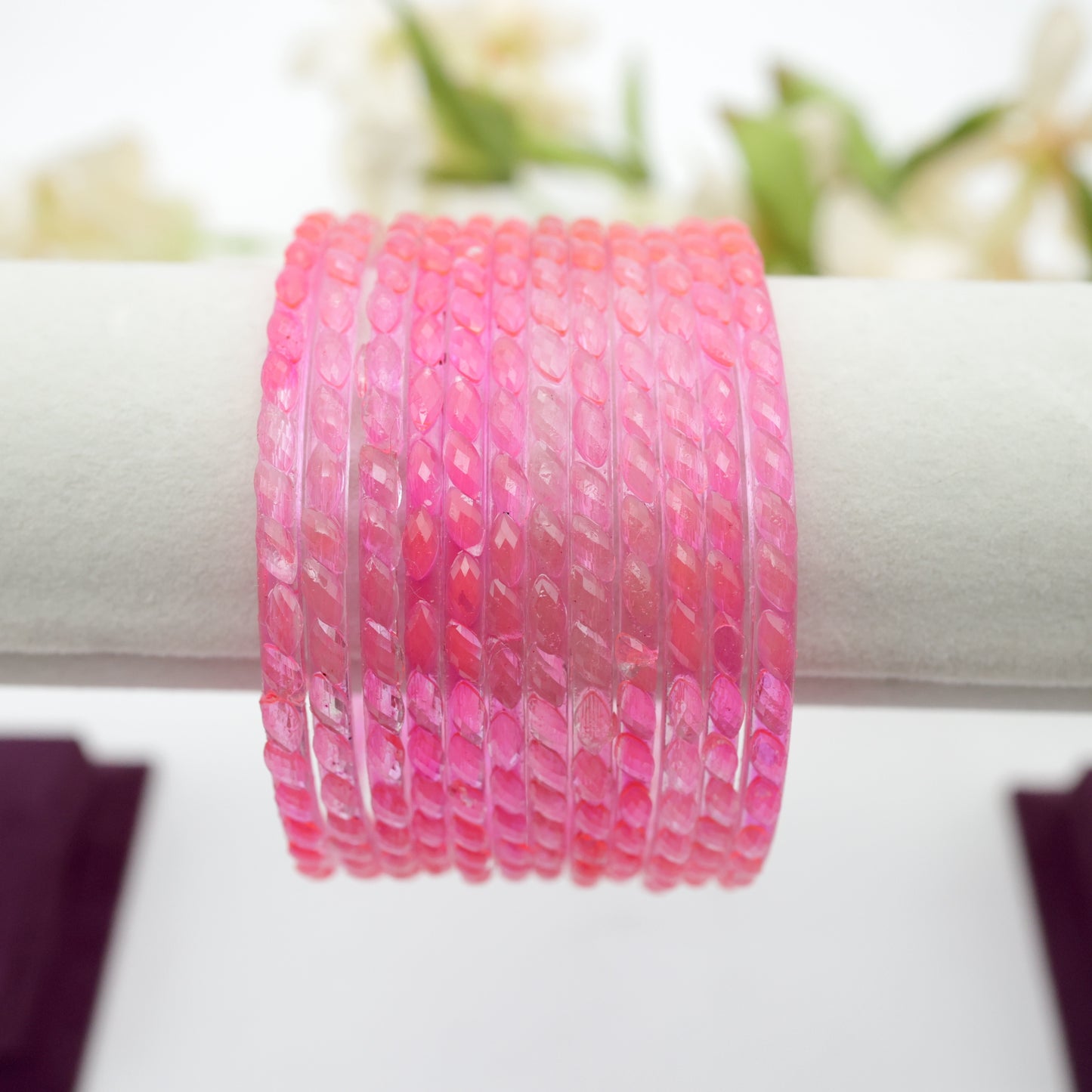 Plain Raindrop Crystal Cut Glass Bangles - Candy Pink