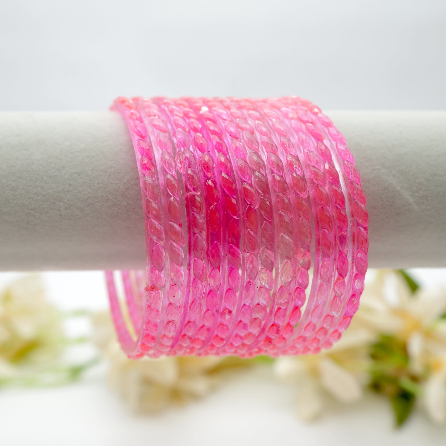 Plain Raindrop Crystal Cut Glass Bangles - Candy Pink